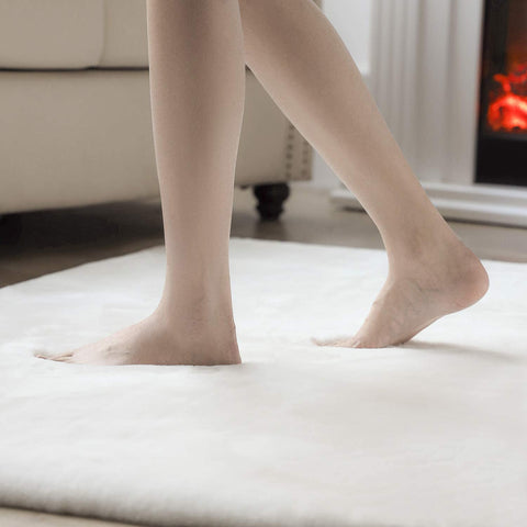 Ivory Faux Rabbit Fur Fuzzy Soft Fluffy Plush Cozy Shaggy Area Rug by Homemartgoods