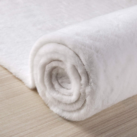 Ivory Faux Rabbit Fur Fuzzy Soft Fluffy Plush Cozy Shaggy Area Rug by Homemartgoods