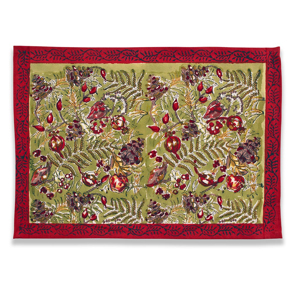  Couleur Nature Winter Garden Red/Green Placemats Set of 6 - Red/Green - Bonton