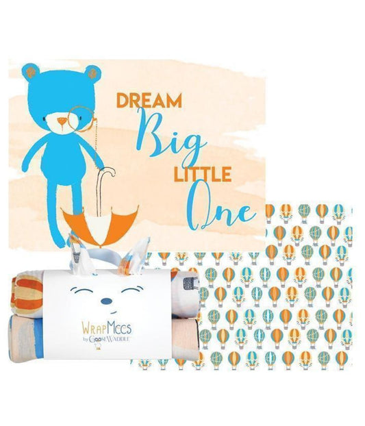 Bear and Hot Air Balloons 2 Pack Receiving Blankets Blue/Orange