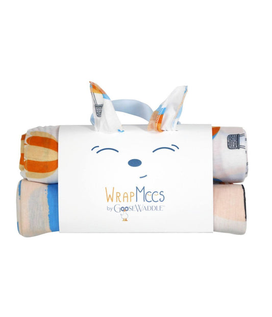 Bear and Hot Air Balloons 2 Pack Receiving Blankets Blue/Orange