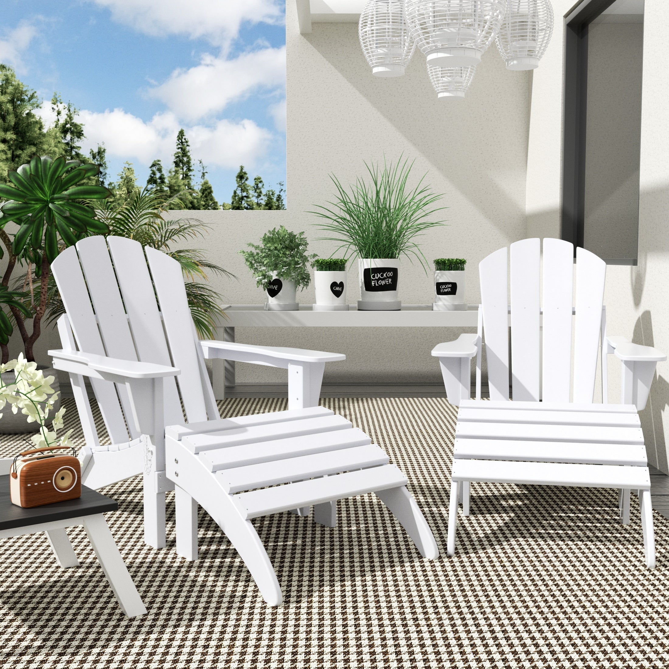  Westin Furniture 4-Piece Adirondack Conversation Chair with Footrest Ottoman Set - White - Bonton