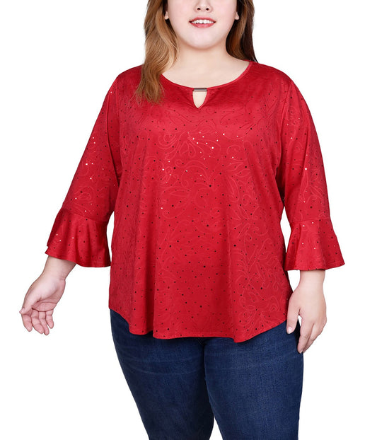 Plus 3/4 Bell Sleeve Top With Hardware