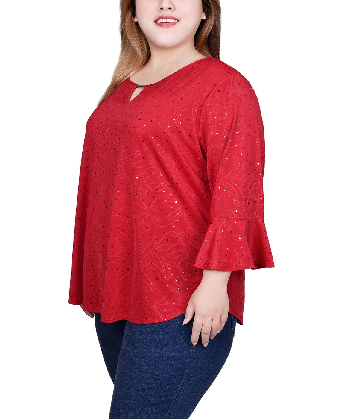 Plus 3/4 Bell Sleeve Top With Hardware