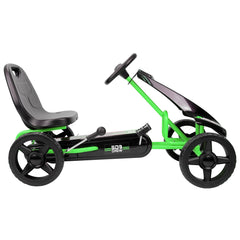 Air Jet Pedal Go Kart - Green - Kids, Sporty Graphics on The Front Fairing, Adjustable Bucket Seat, 4 Spoke Rims w/ 10" EVA Wheels, Sporty Steering Wheel, Kids Go Kart Ages 4+-Multi-One Size-3