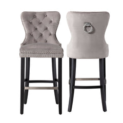 29" Tufted Velvet Bar Stool, Set of 2