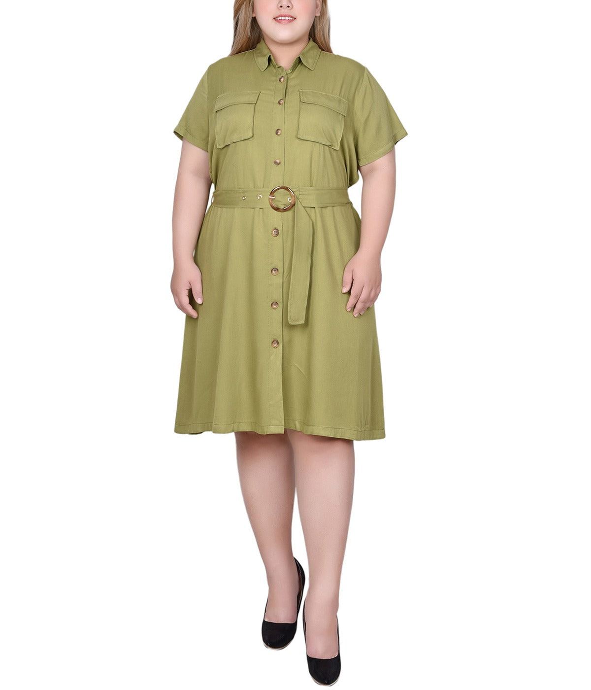 Plus Short Sleeve Safari Style Dress