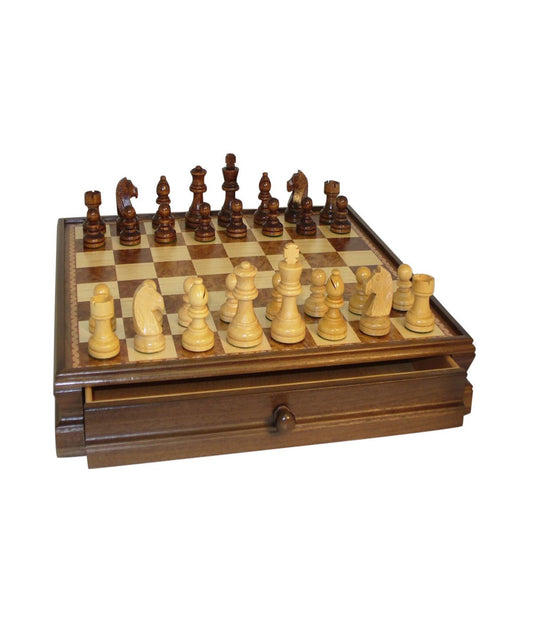 15-inch Walnut and Maple Drawer Chest Chess Set Multi