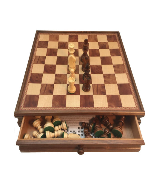 15-inch Walnut and Maple Drawer Chest Chess Set Multi