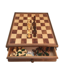 15-inch Walnut and Maple Drawer Chest Chess Set Multi