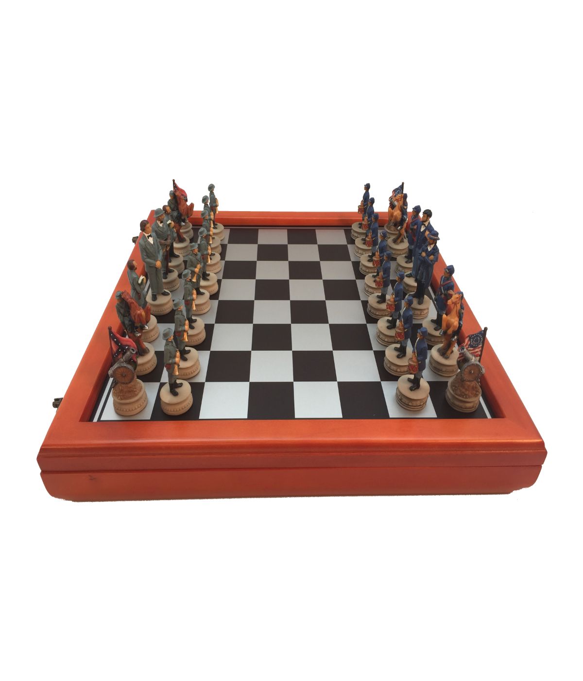  3.25-inch Civil War Generals Painted Resin Men Chess Set with Cherry Stained Chest Board Multi - Multi - Bonton