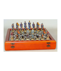 3.25-inch Civil War Generals Painted Resin Men Chess Set with Cherry Stained Chest Board Multi