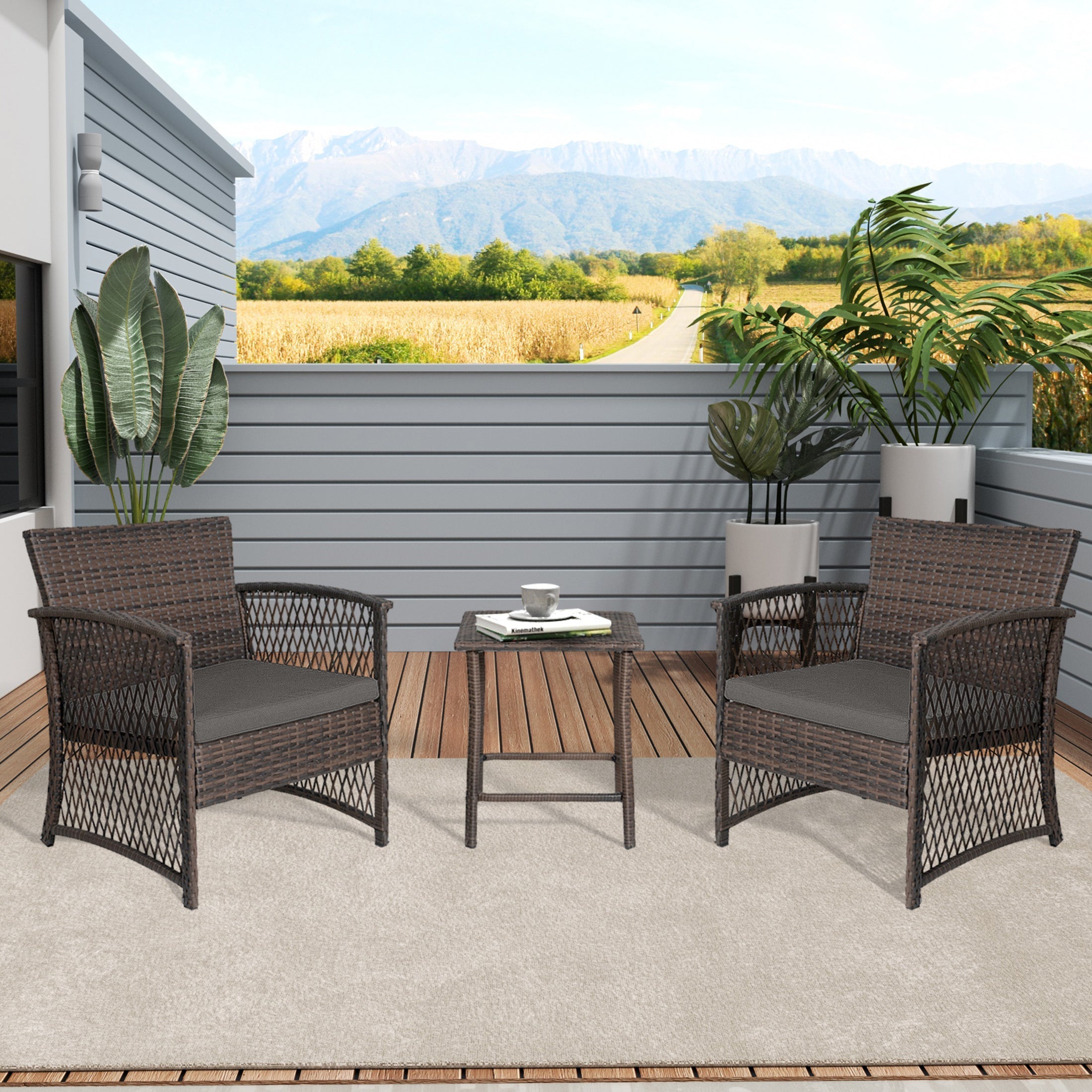  Westin Furniture 3-Piece Outdoor Patio Seating Conversation Set - Coffee/Beige - Bonton