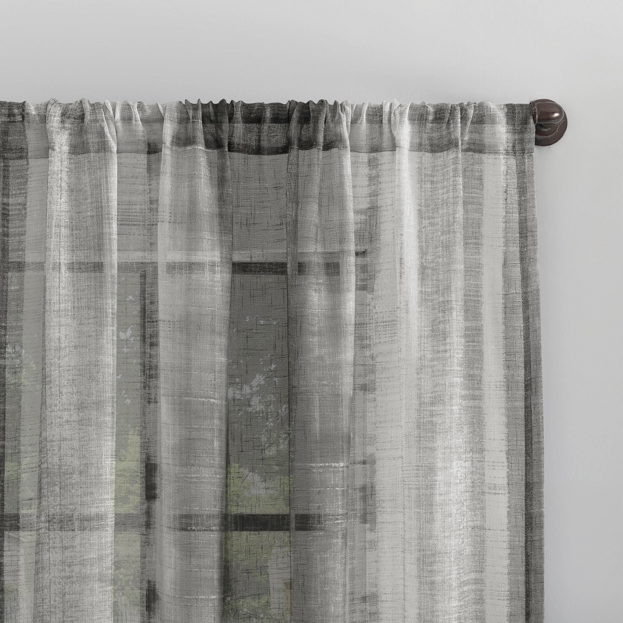  Shibori Stripe Linen Blend Curtain - Gray - Bonton