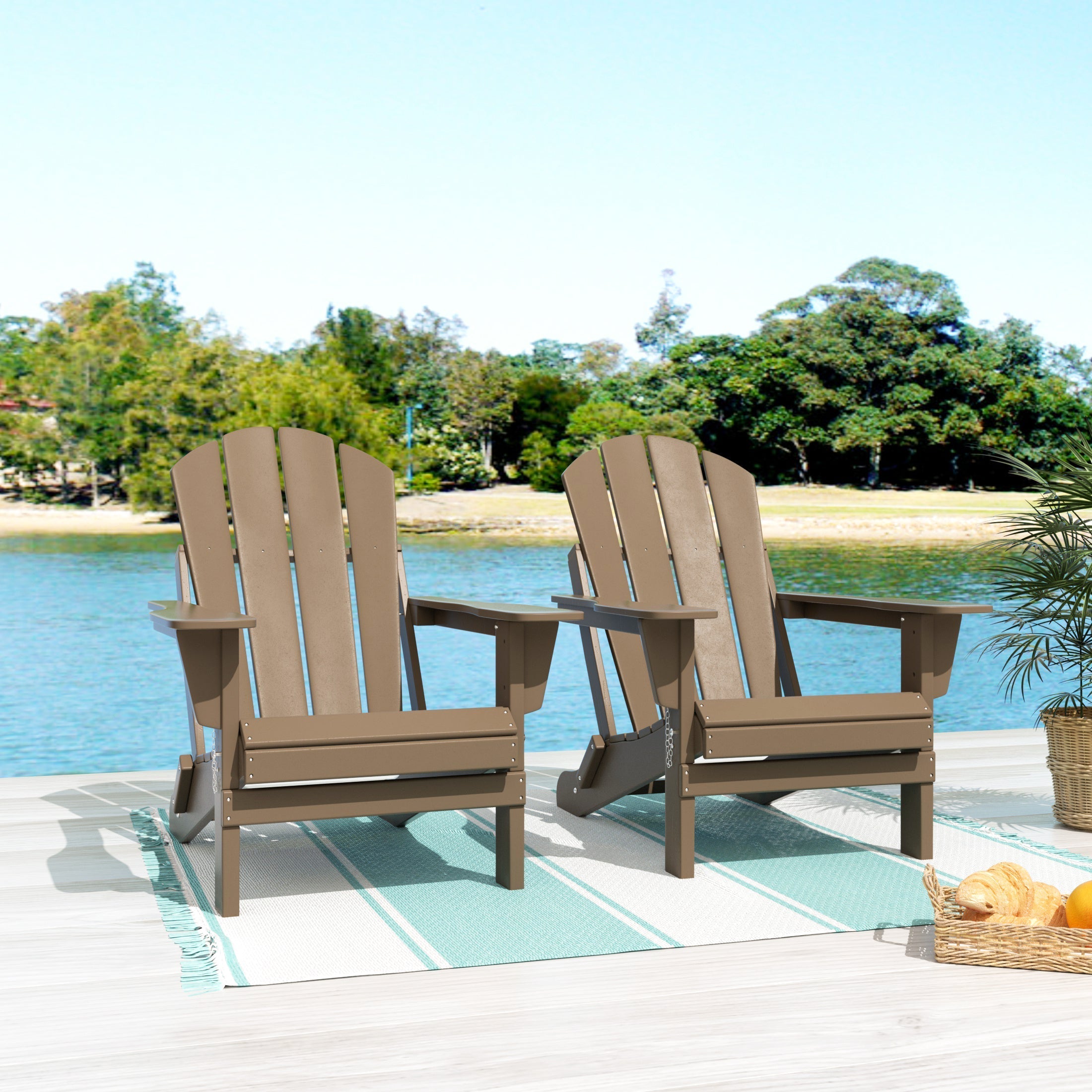  Westin Furniture Outdoor Folding Adirondack Chair, Set of 2 - Orange - Bonton