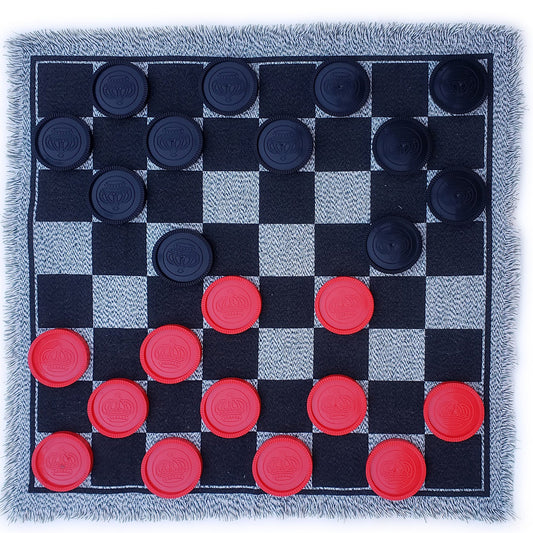 Bolaball: 3-In-1 Giant Checkers - Reversible 26x26" Rug, 3" Checkers, 3 Games In 1, Tic Tac Toe & Mega, Checkers, Indoor & Outdoor, Adults & Family-Multi-One Size-1