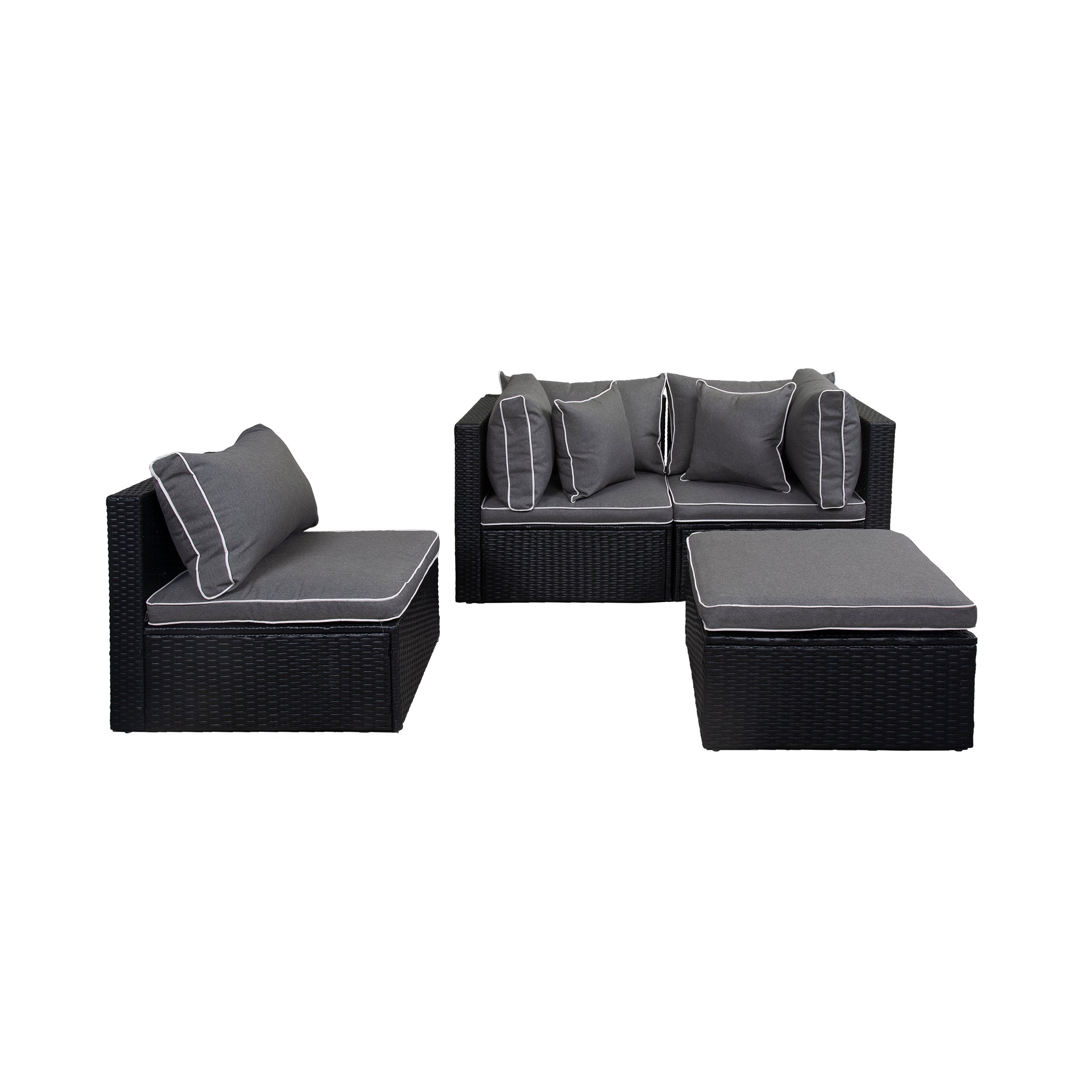  Westin Furniture 4-Piece Outdoor Patio Sofa Sectional with Back Cushions - Brown/White - Bonton