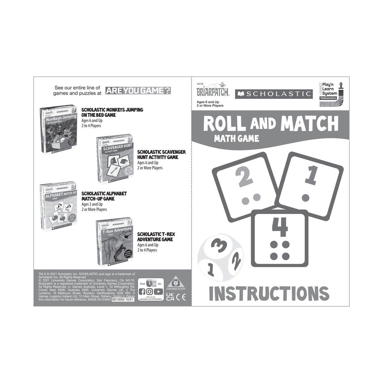  Scholastic Roll and Match Math Game - Multicolor - Bonton