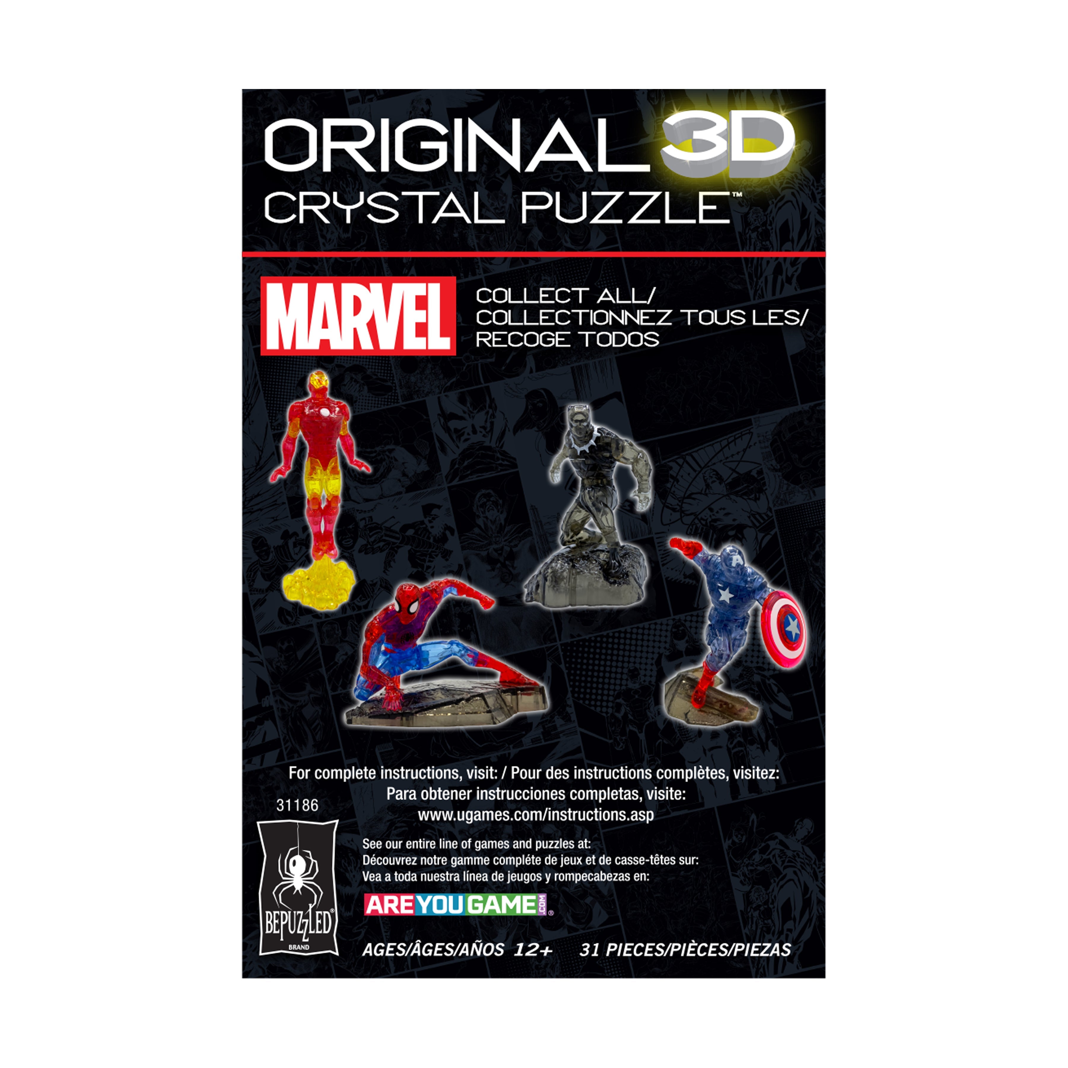  BePuzzled 3D Crystal Puzzle - Marvel Captain America: 31 Pcs - Multi-color - Bonton