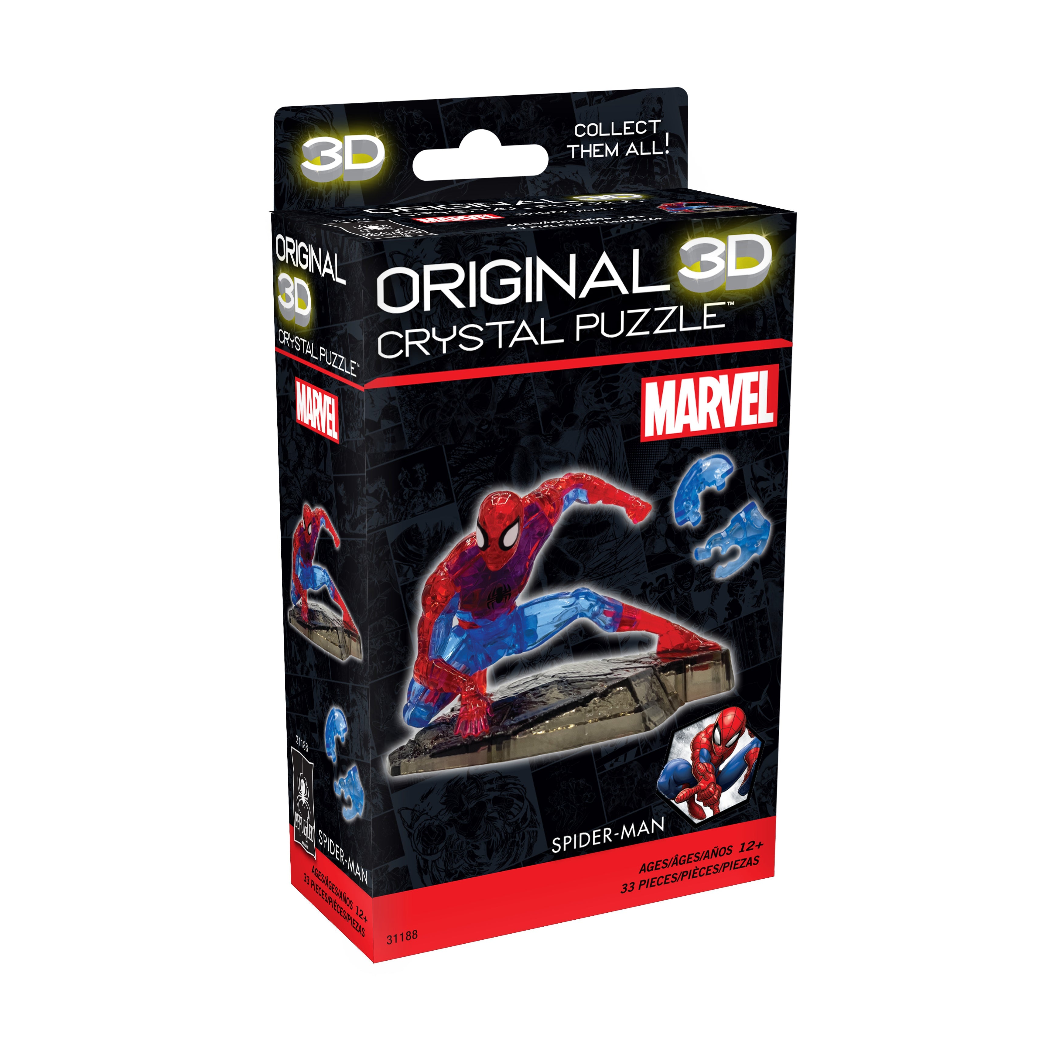  BePuzzled 3D Crystal Puzzle - Marvel Spider-Man: 33 Pcs - Multi-color - Bonton