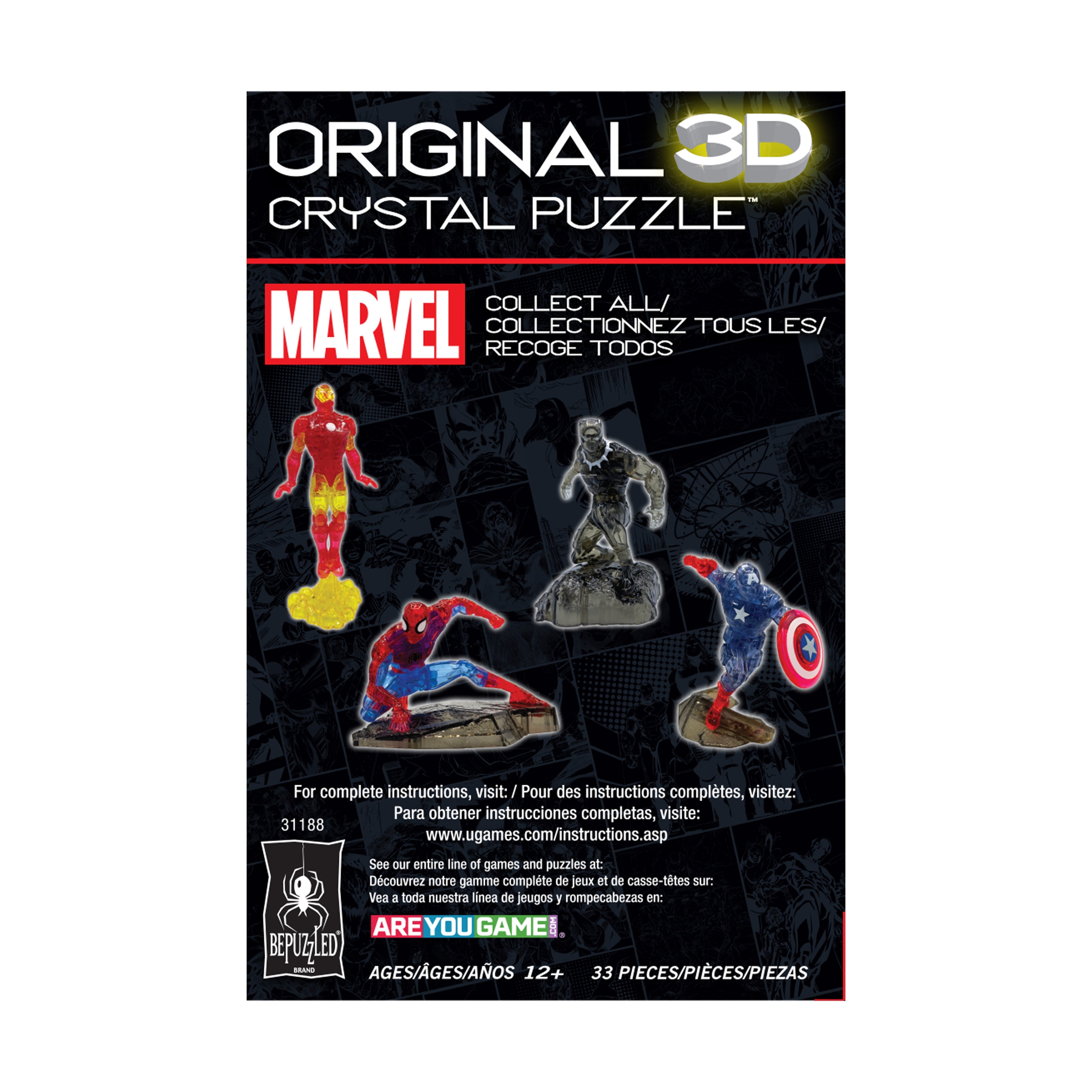  BePuzzled 3D Crystal Puzzle - Marvel Spider-Man: 33 Pcs - Multi-color - Bonton