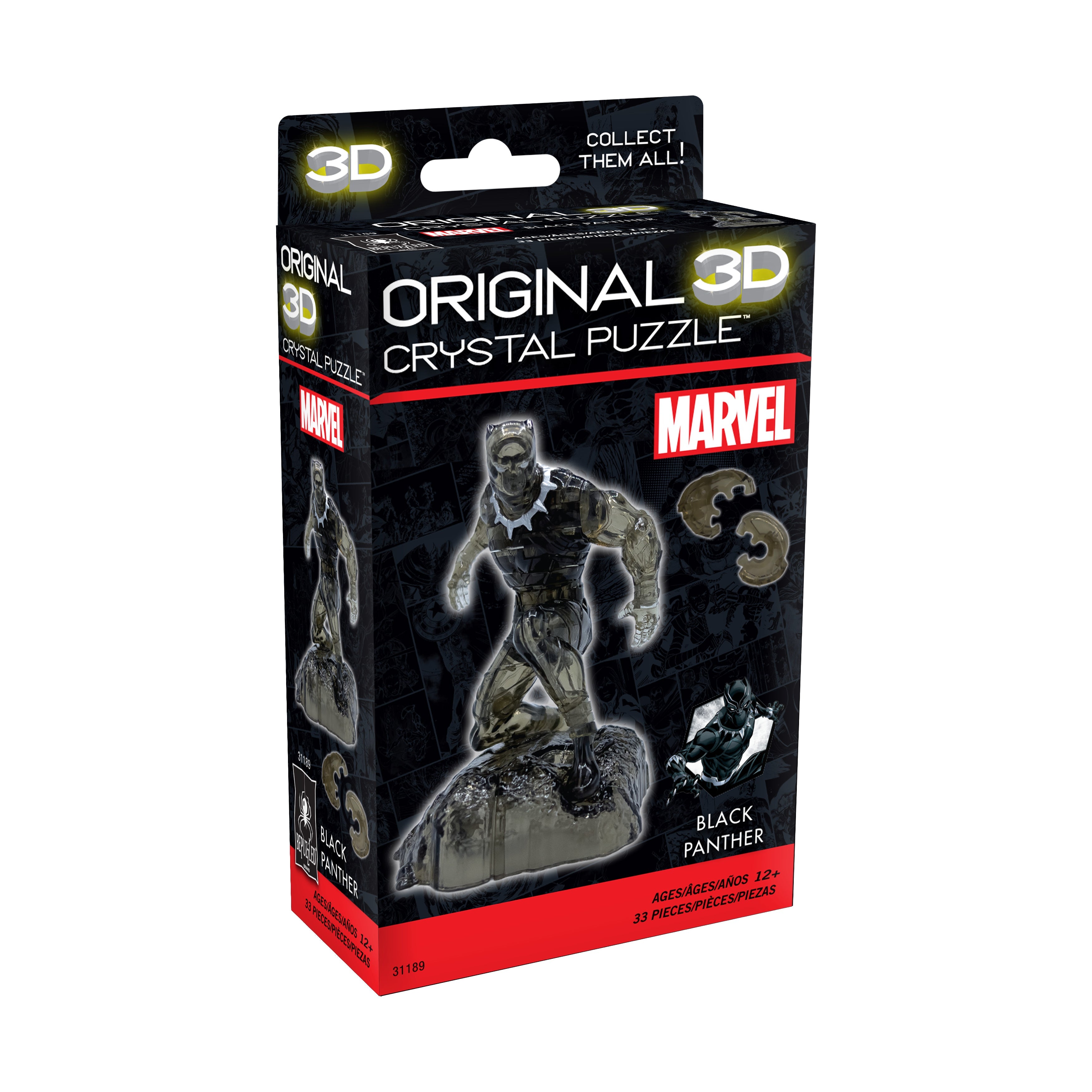  BePuzzled 3D Crystal Puzzle - Marvel Black Panther: 33 Pcs - Multi-color - Bonton