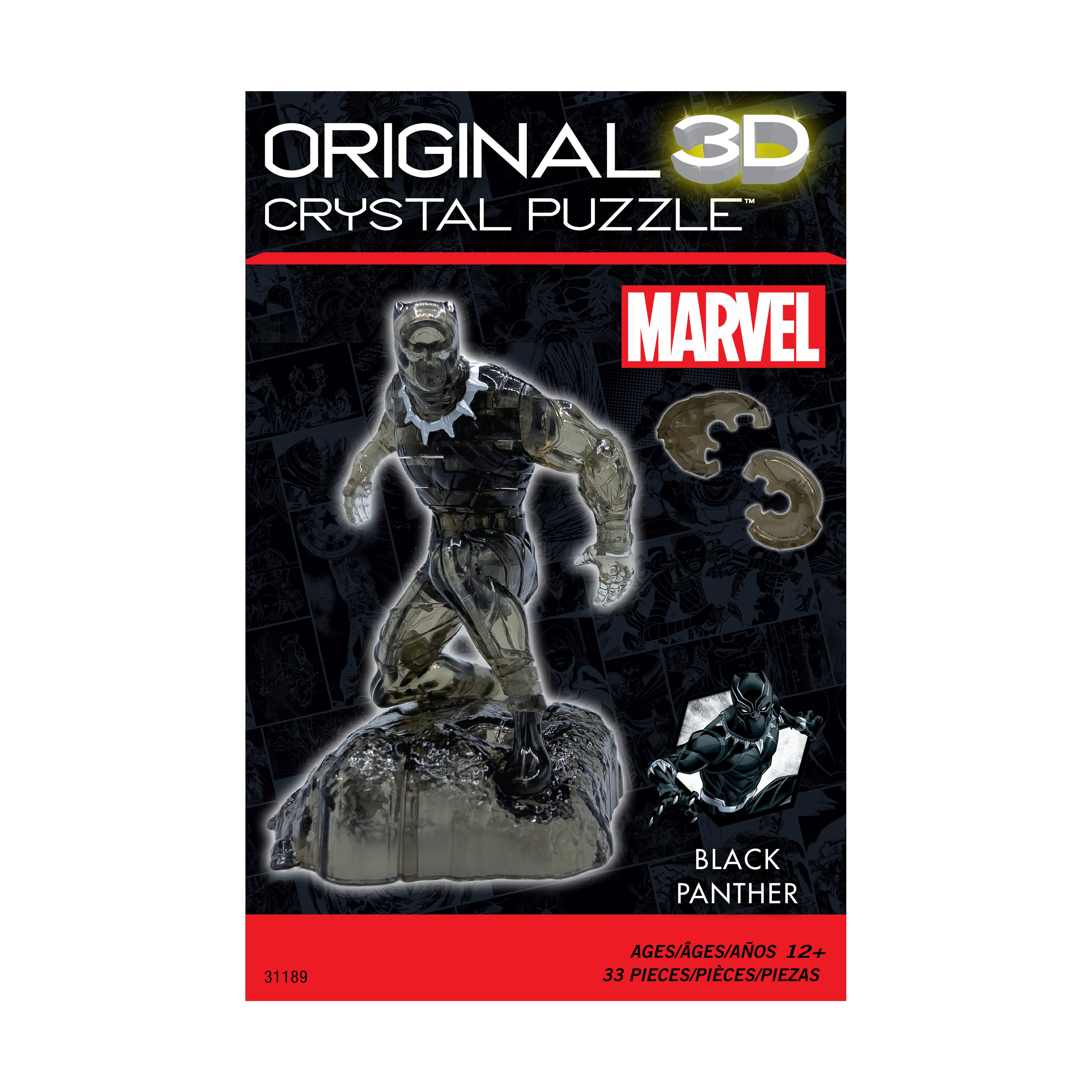  BePuzzled 3D Crystal Puzzle - Marvel Black Panther: 33 Pcs - Multi-color - Bonton