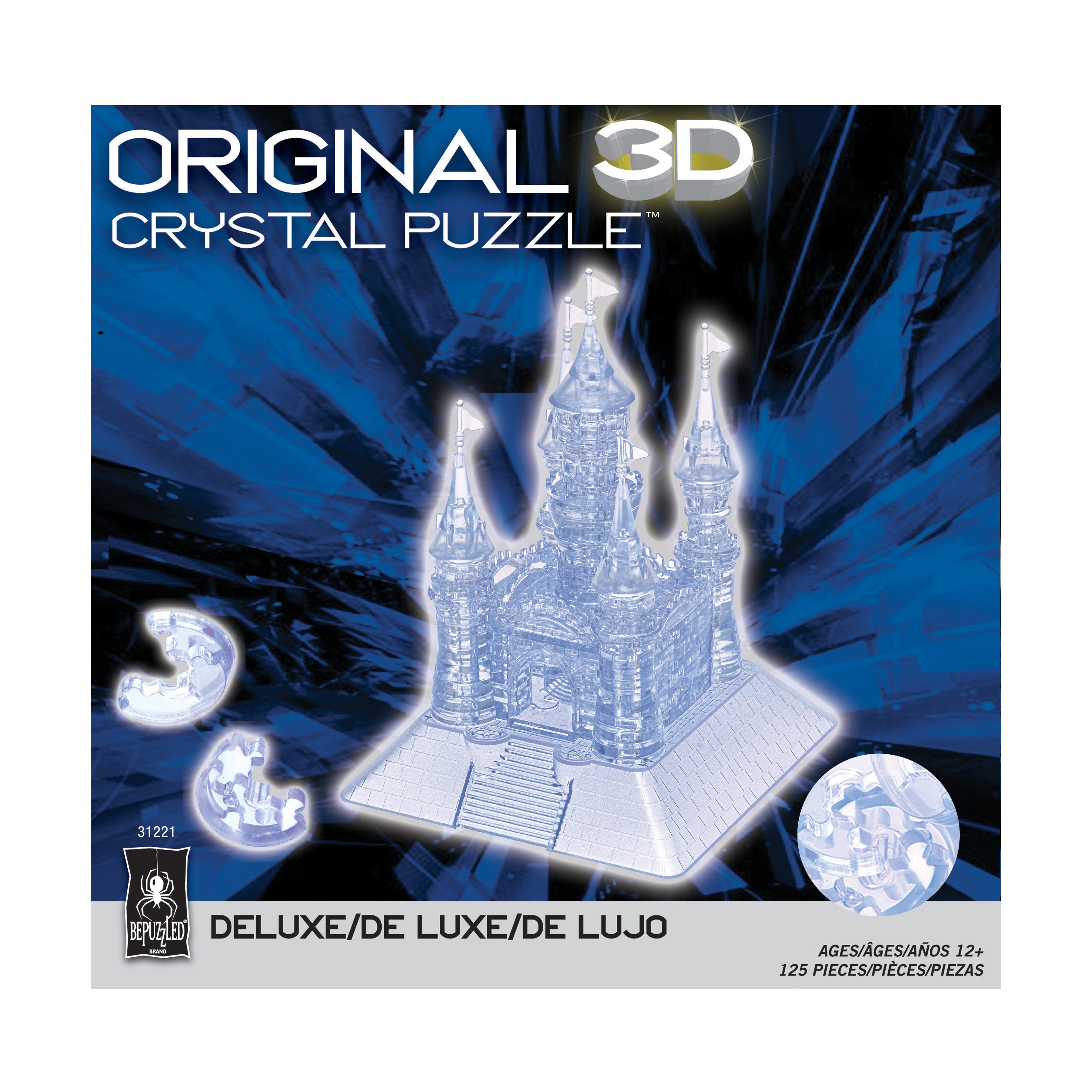  BePuzzled 3D Crystal Puzzle - Castle (Clear): 125 Pcs - Multi-color - Bonton