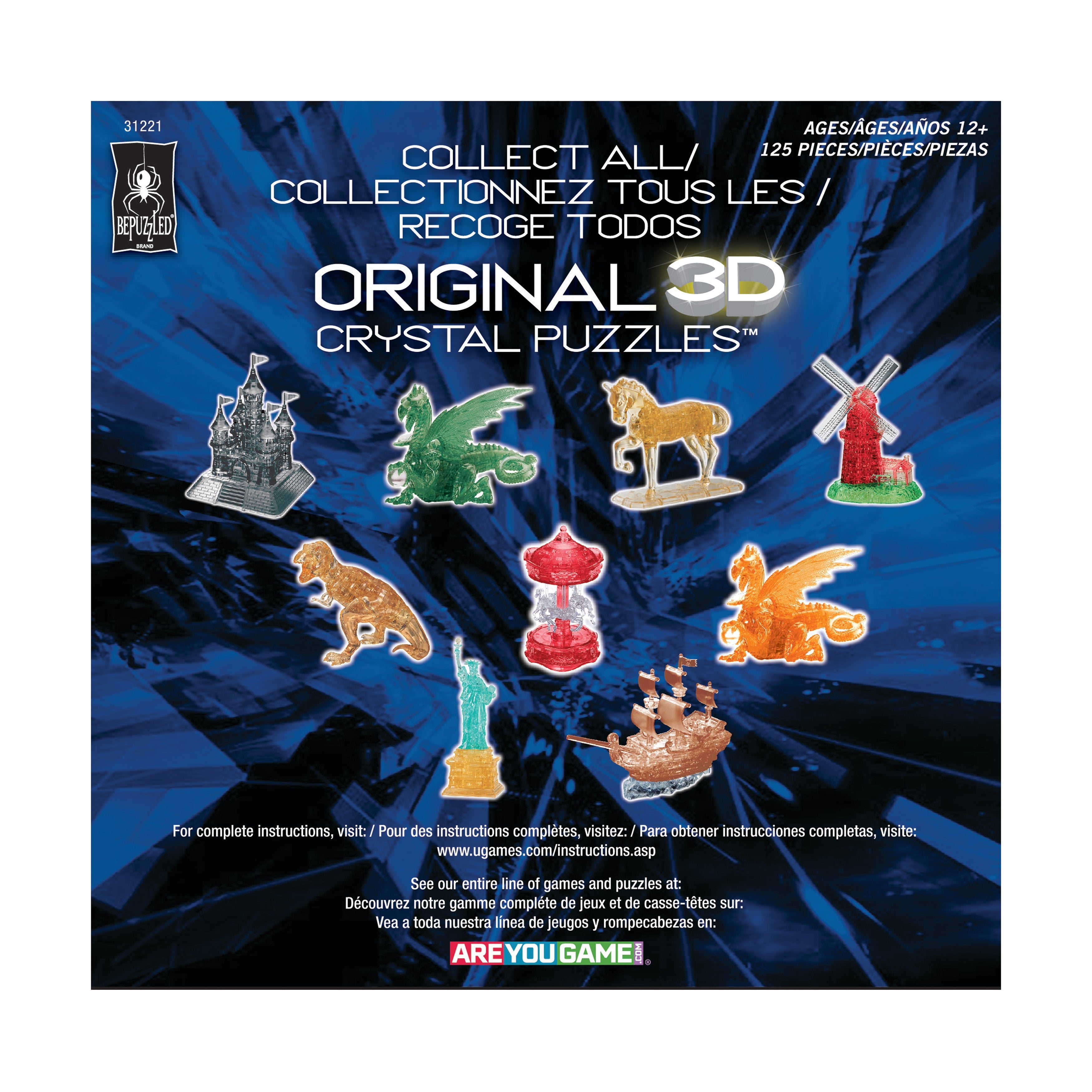  BePuzzled 3D Crystal Puzzle - Castle (Clear): 125 Pcs - Multi-color - Bonton