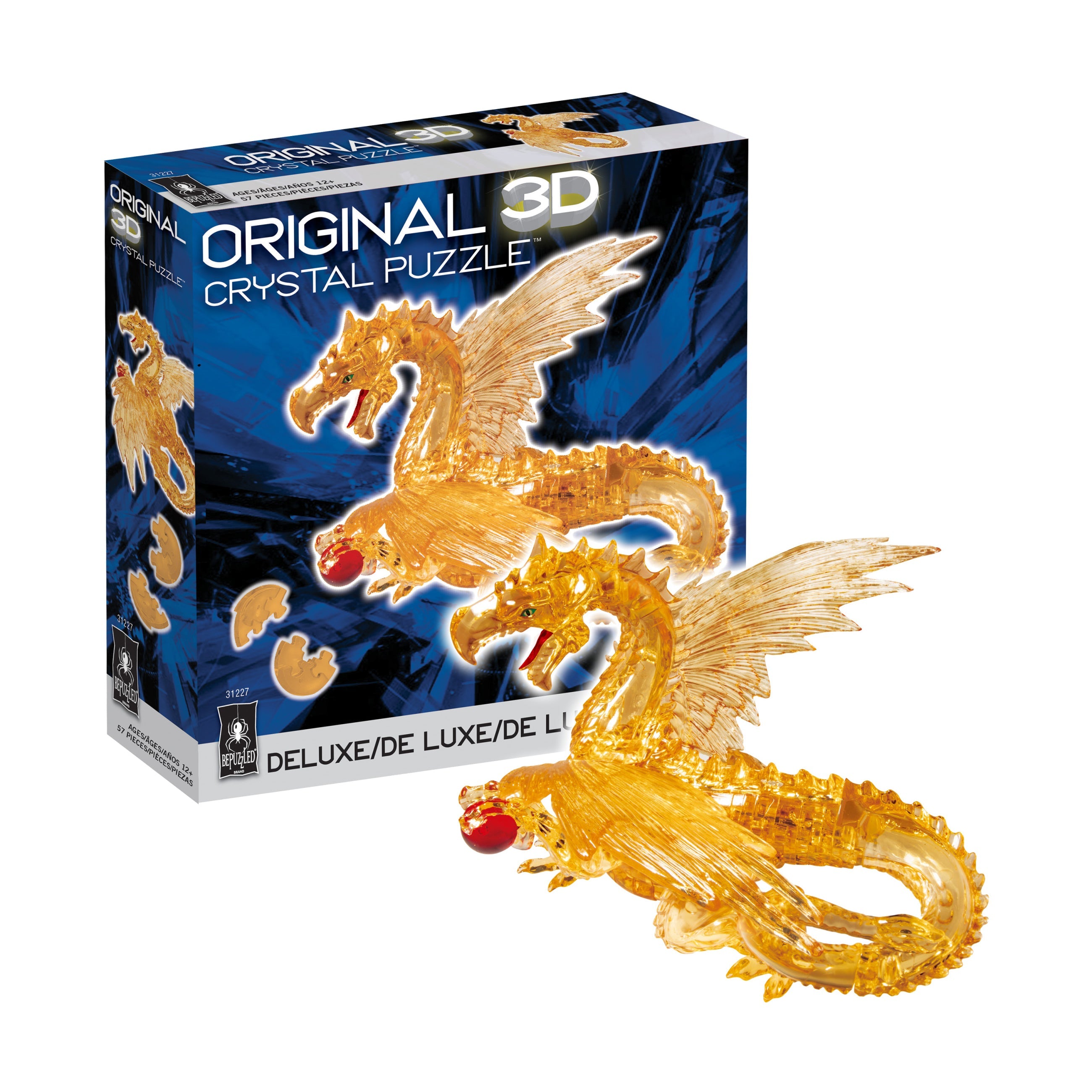  BePuzzled 3D Crystal Puzzle - Dragon (Gold): 57 Pcs - Multi-color - Bonton