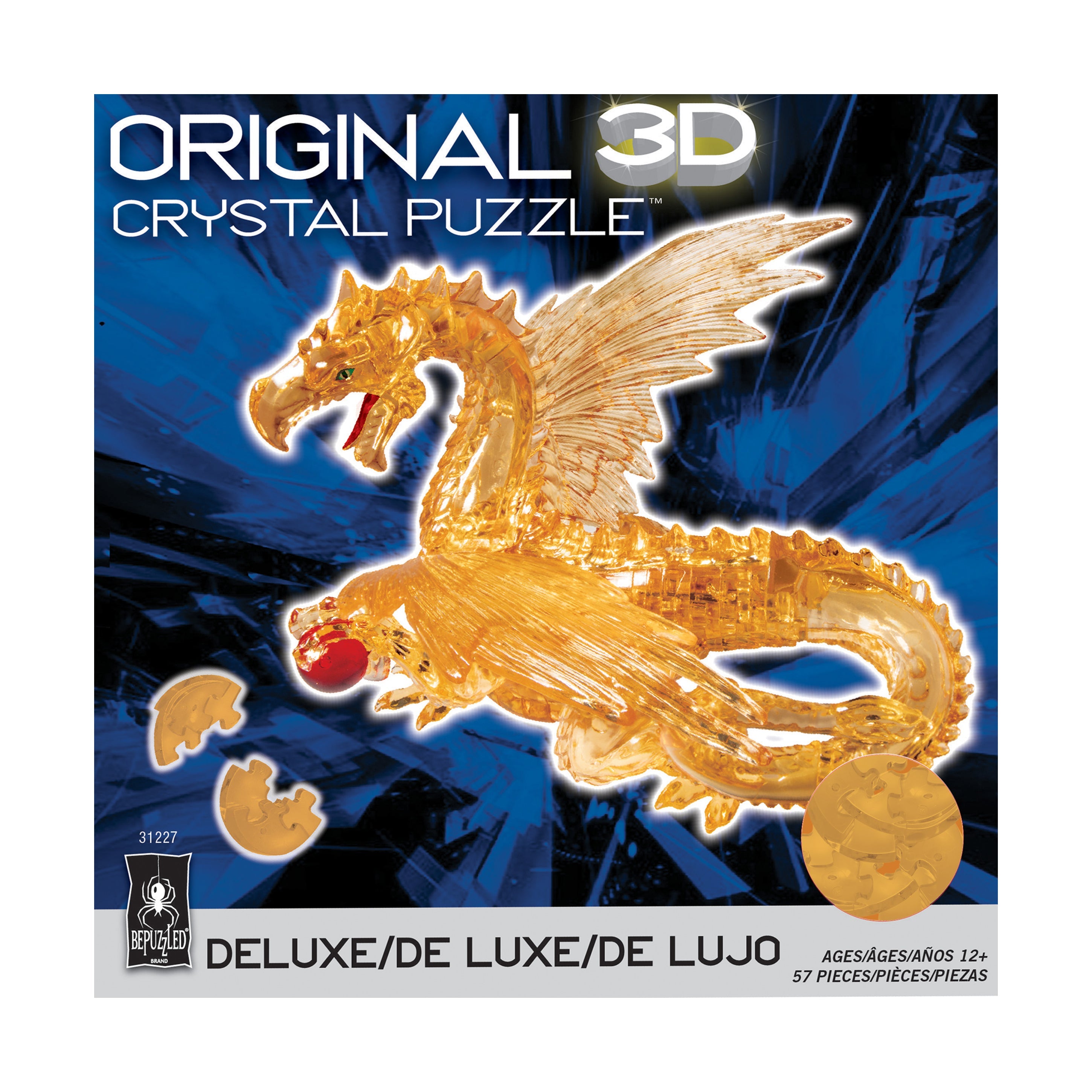  BePuzzled 3D Crystal Puzzle - Dragon (Gold): 57 Pcs - Multi-color - Bonton