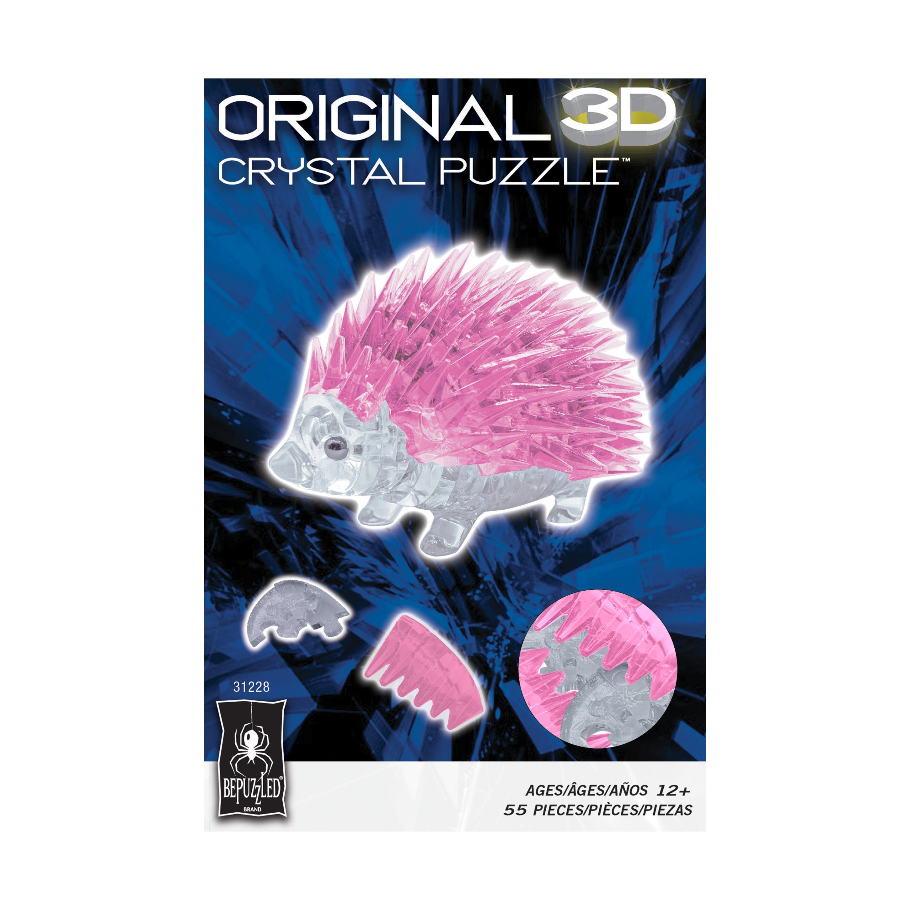  BePuzzled 3D Crystal Puzzle - Hedgehog (Pink): 55 Pcs - Multi-color - Bonton