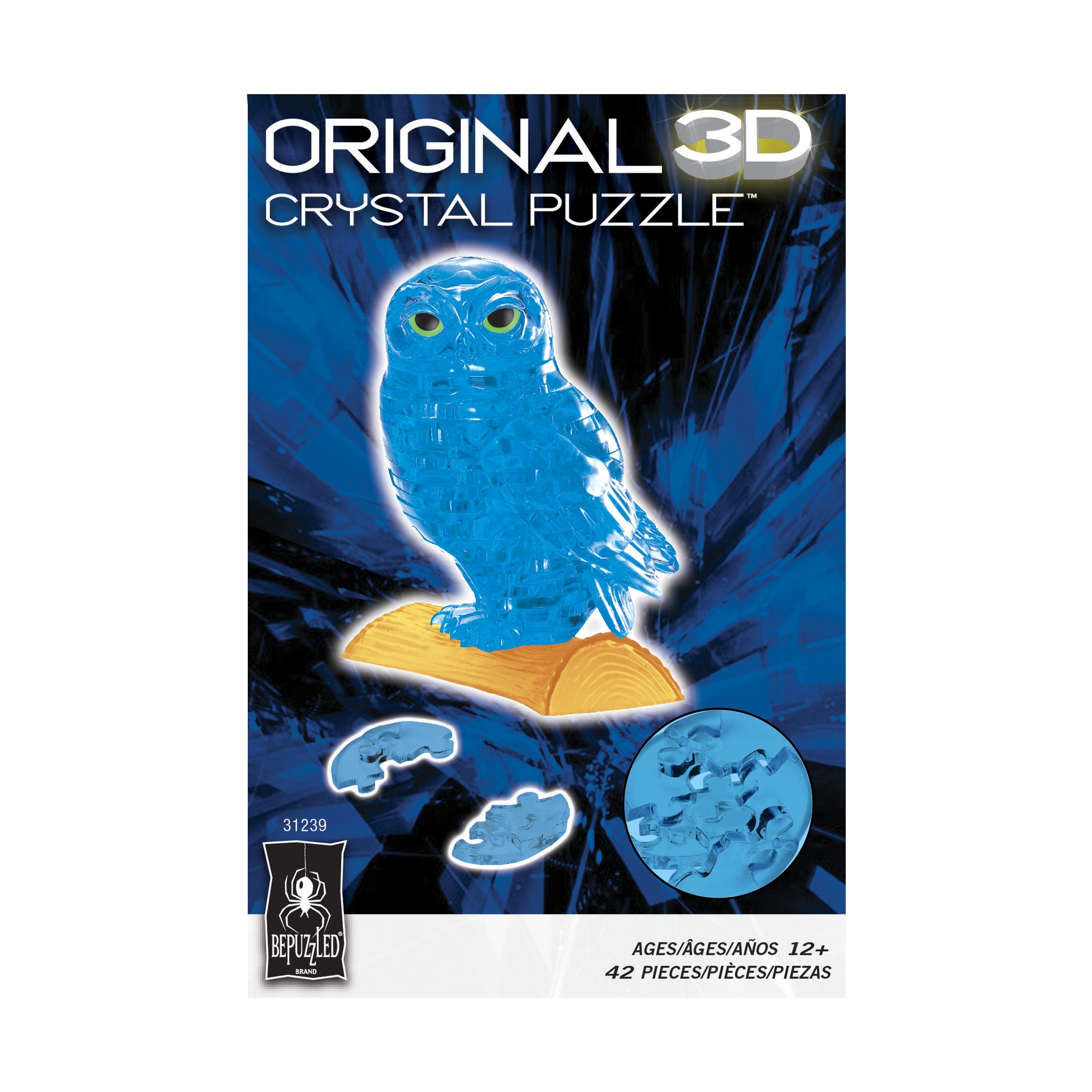  BePuzzled 3D Crystal Puzzle - Owl (Blue): 42 Pcs - Multi-color - Bonton