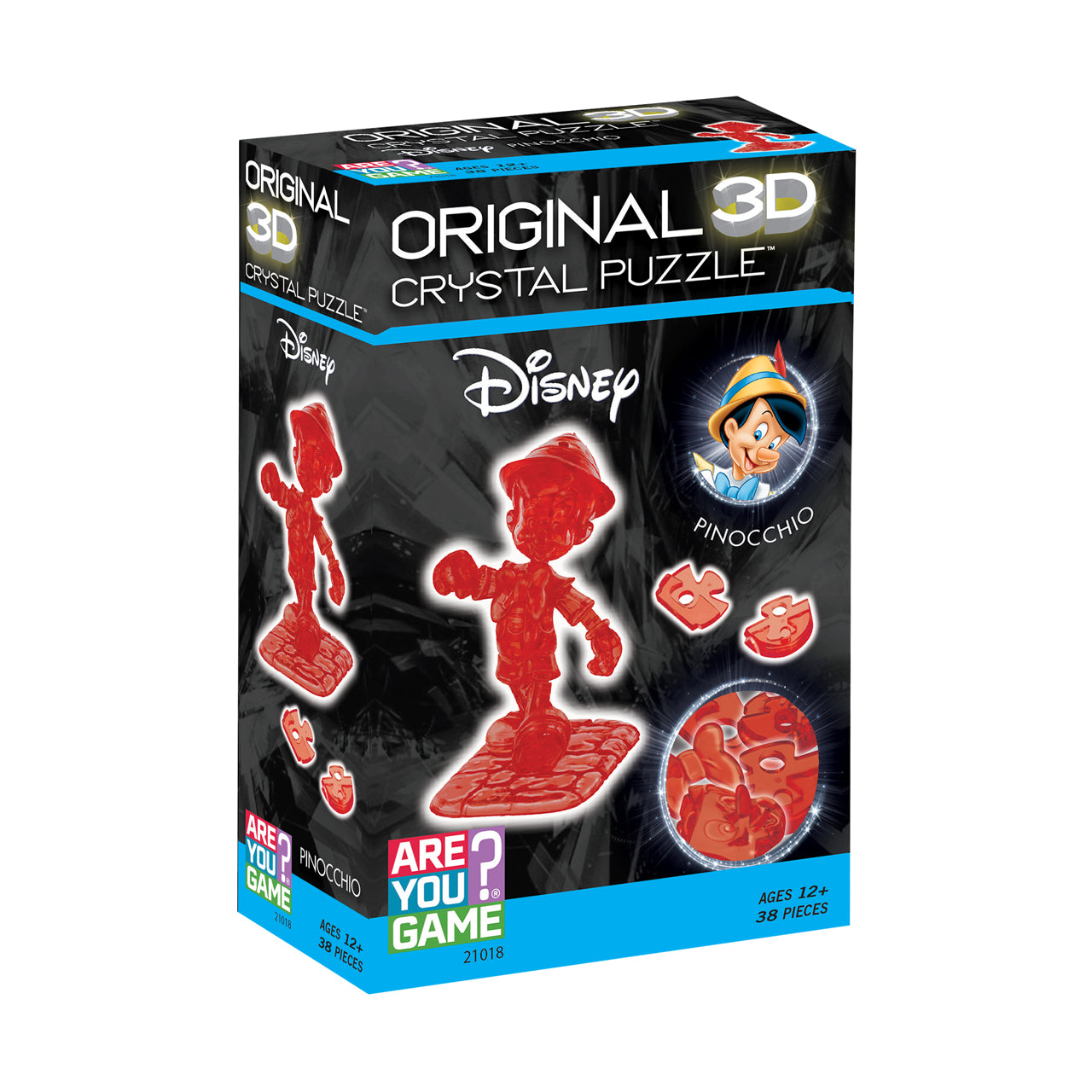  3D Crystal Puzzle - Disney Pinocchio (Red): 38 Pcs - Multicolor - Bonton