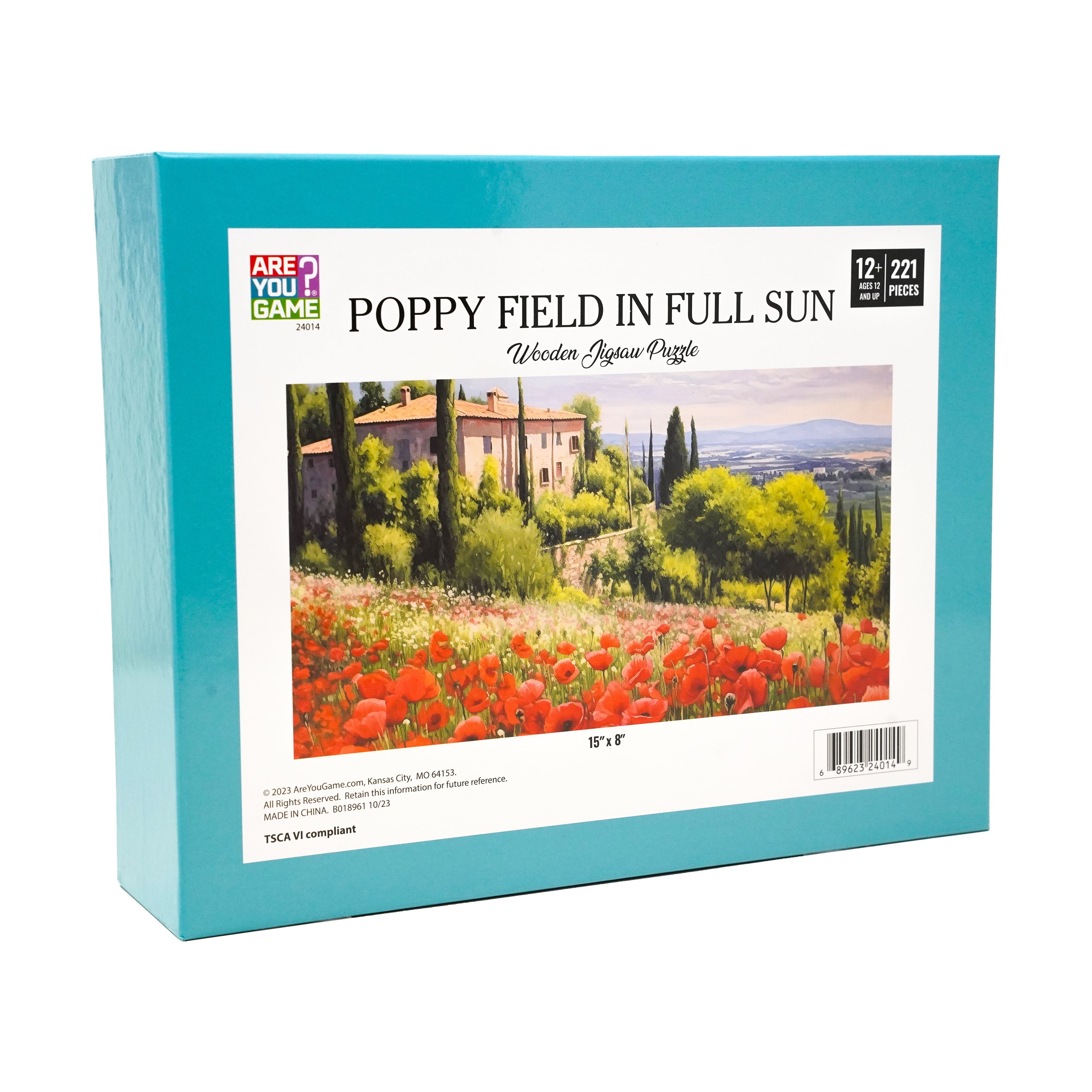  AreYouGame.com Wooden Jigsaw Puzzle - Poppy Field in Full Sun: 221 Pcs - Multi-color - Bonton