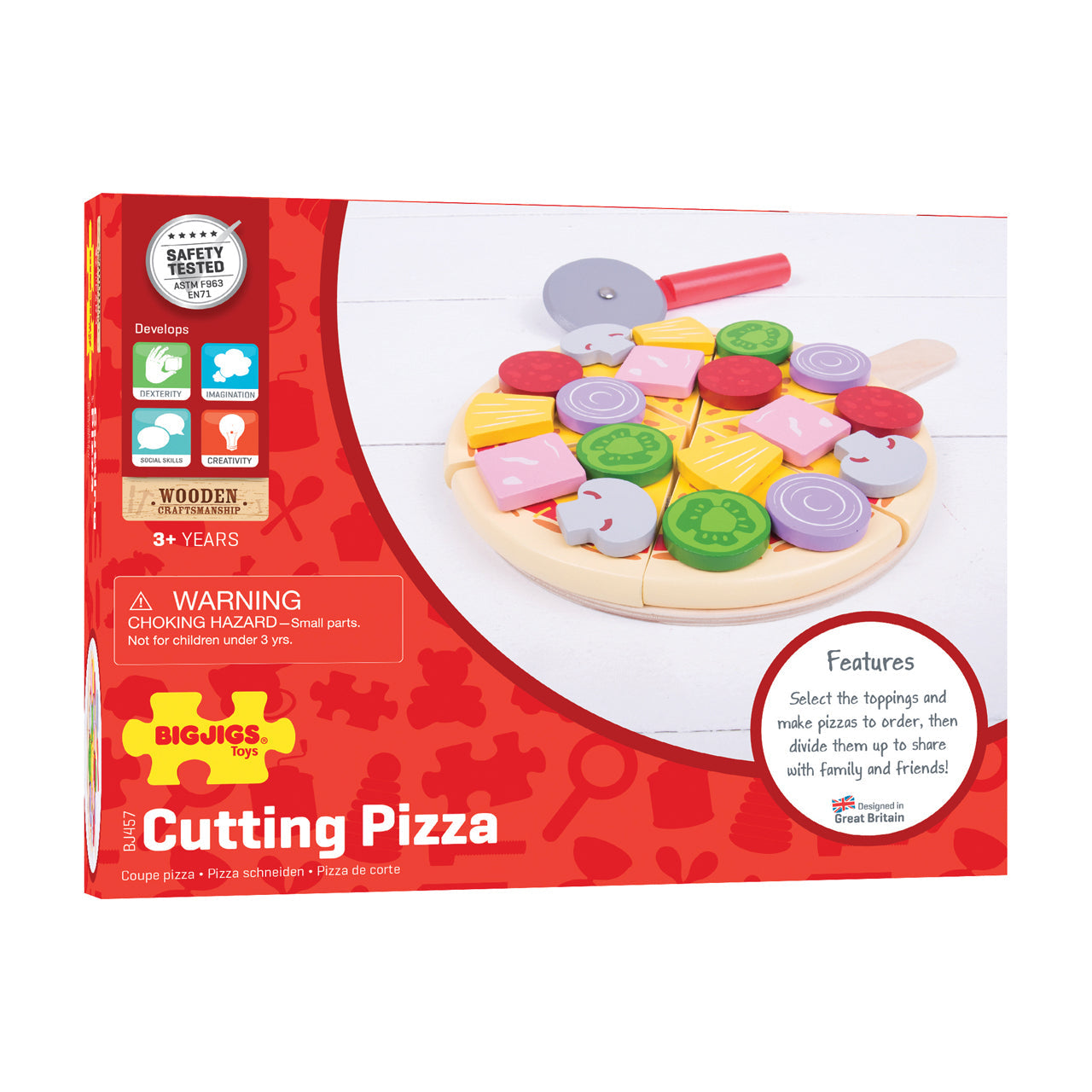  Wooden Cutting Pizza - Multicolor - Bonton