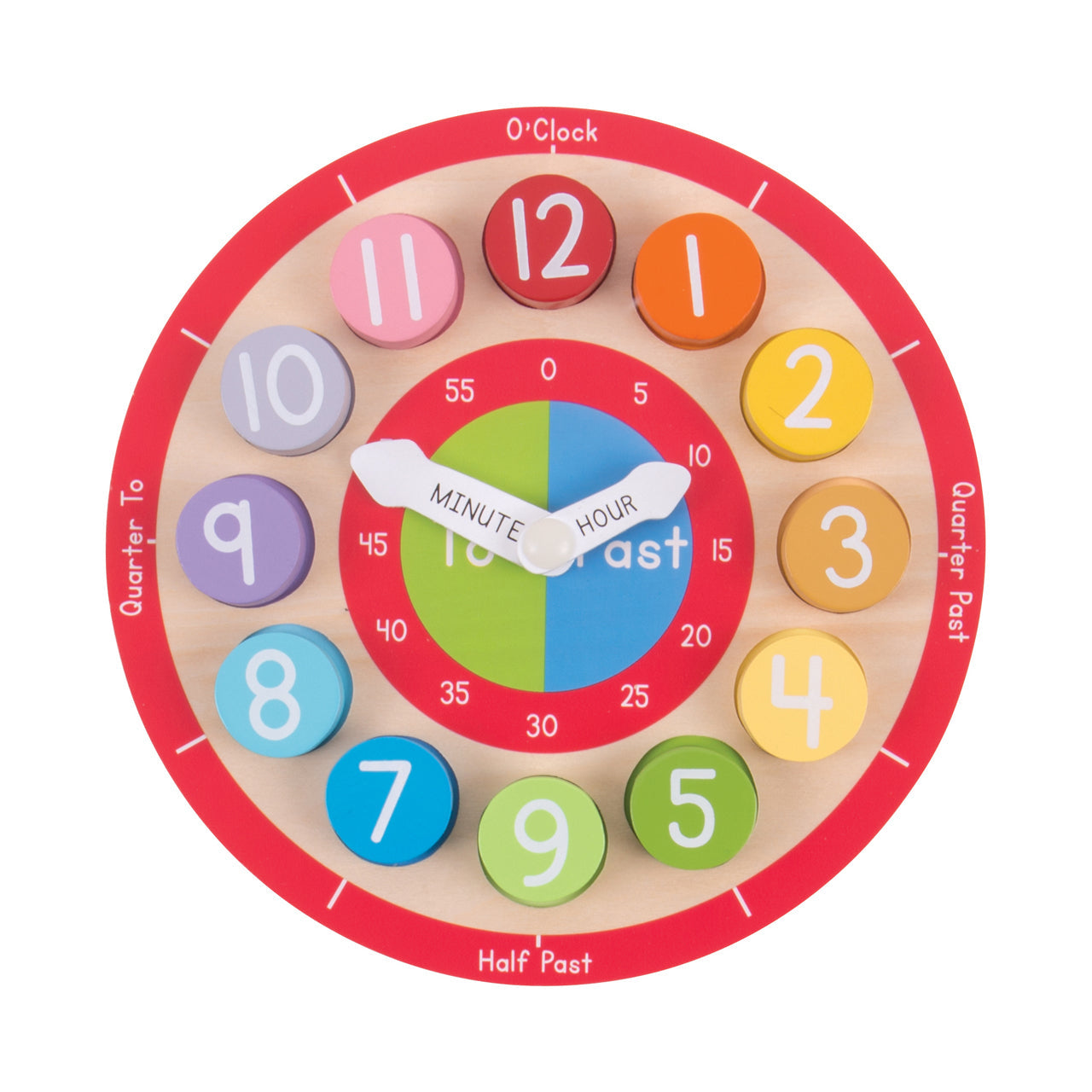  Bigjigs Toys Wooden Teaching Clock - Multicolor - Bonton