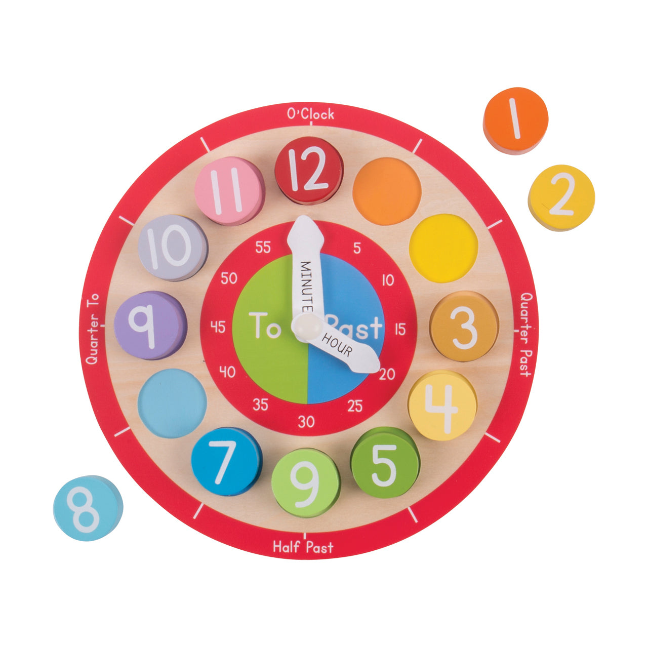  Bigjigs Toys Wooden Teaching Clock - Multicolor - Bonton