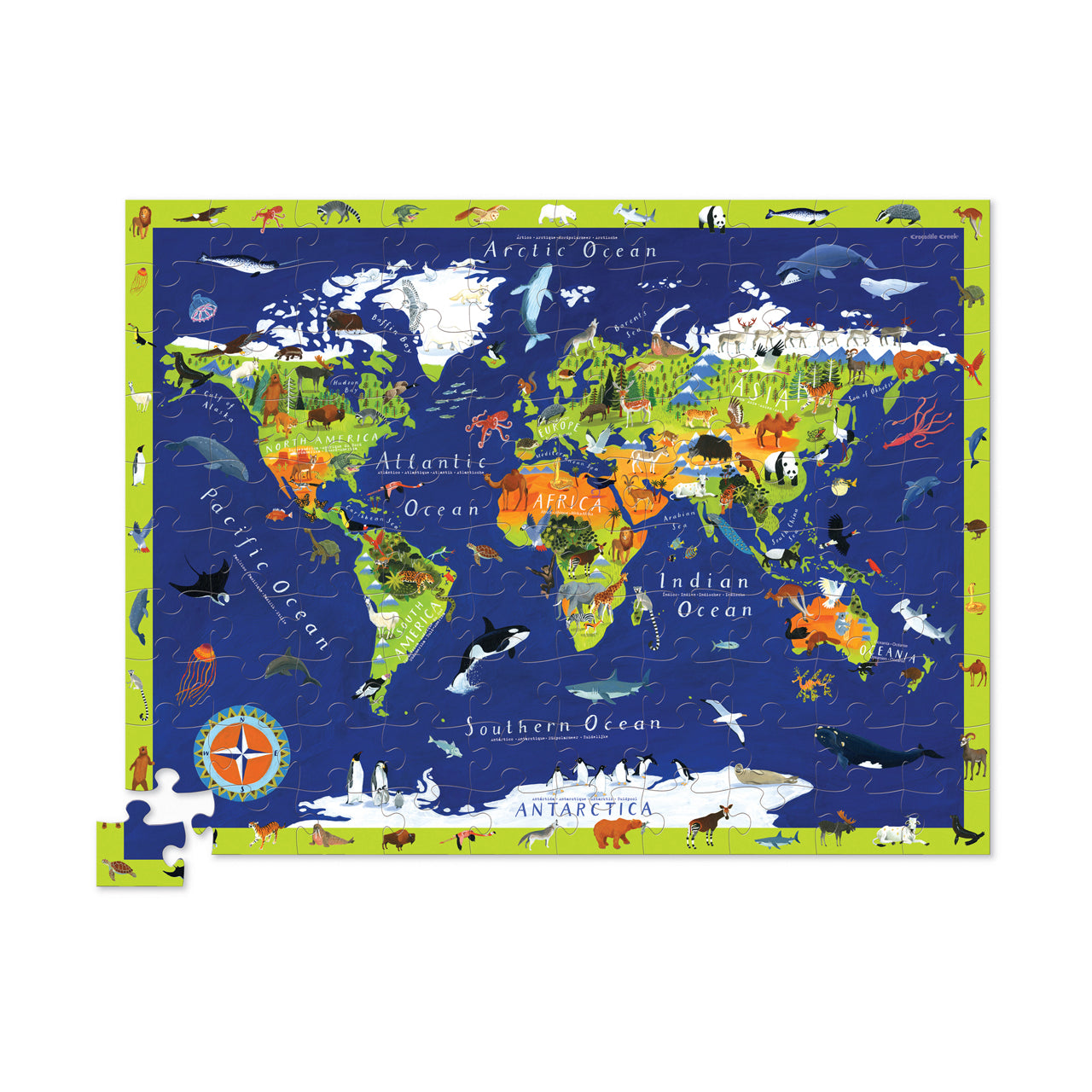  Discover the World Puzzle + Play Floor Puzzle: 100 Pcs - Multicolor - Bonton