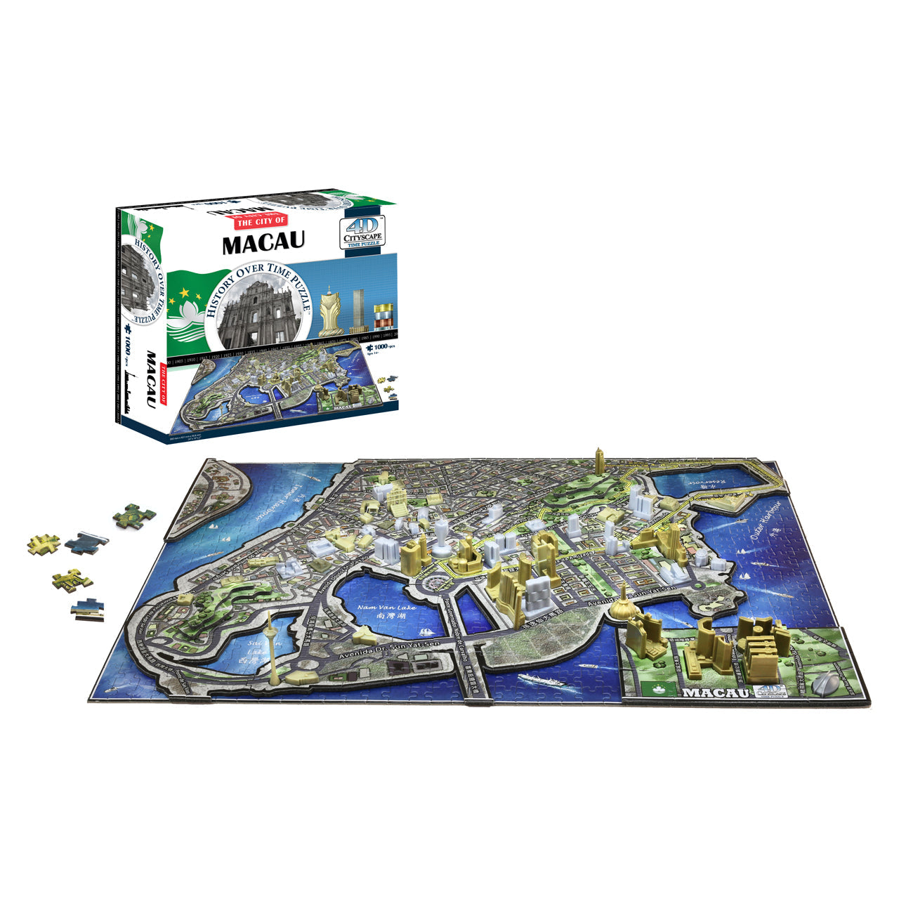  4D Cityscape Time Puzzle - Macau, China: 1000 Pcs - Multicolor - Bonton