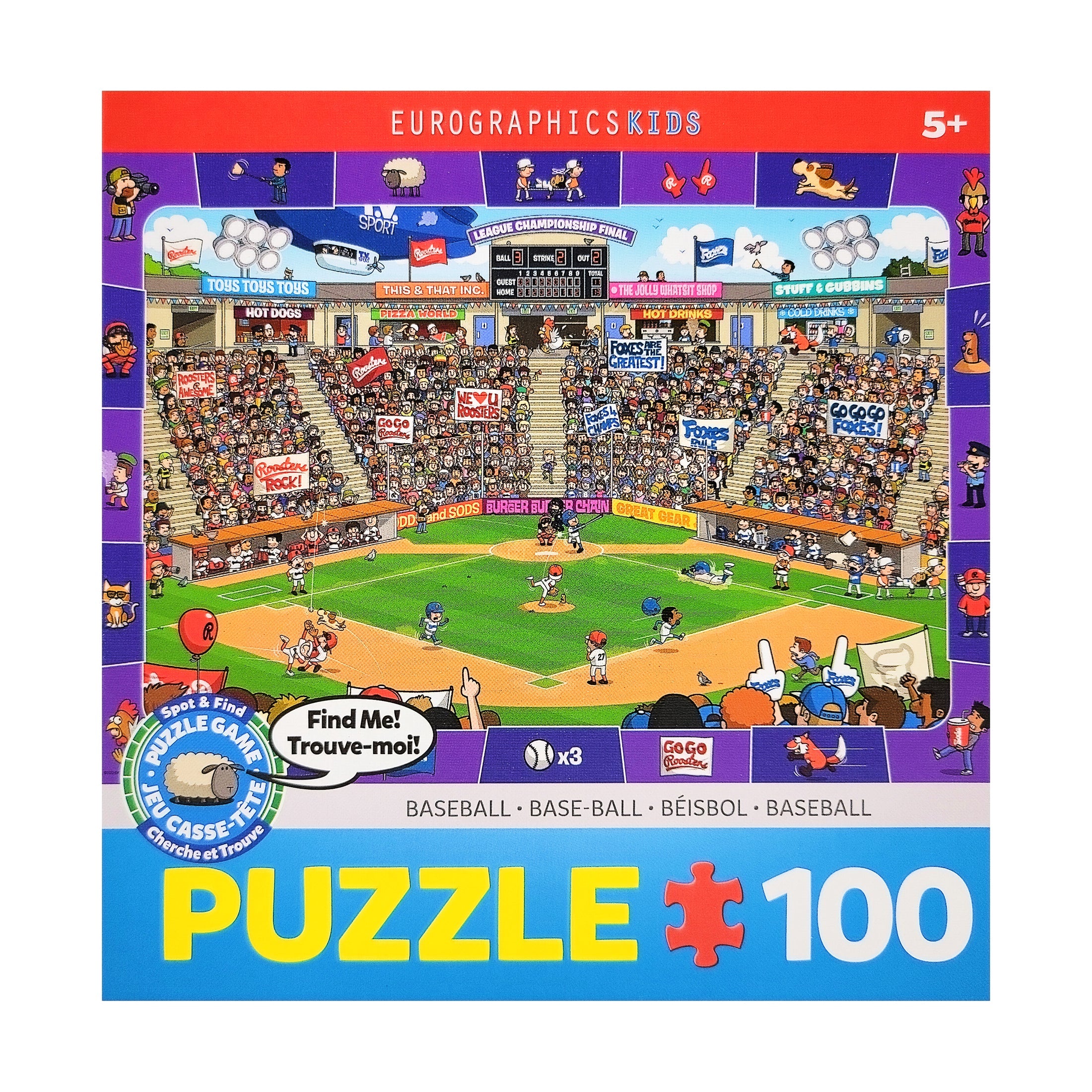  Eurographics Inc Spot & Find Puzzle Game - Baseball: 100 Pcs - Multi-color - Bonton