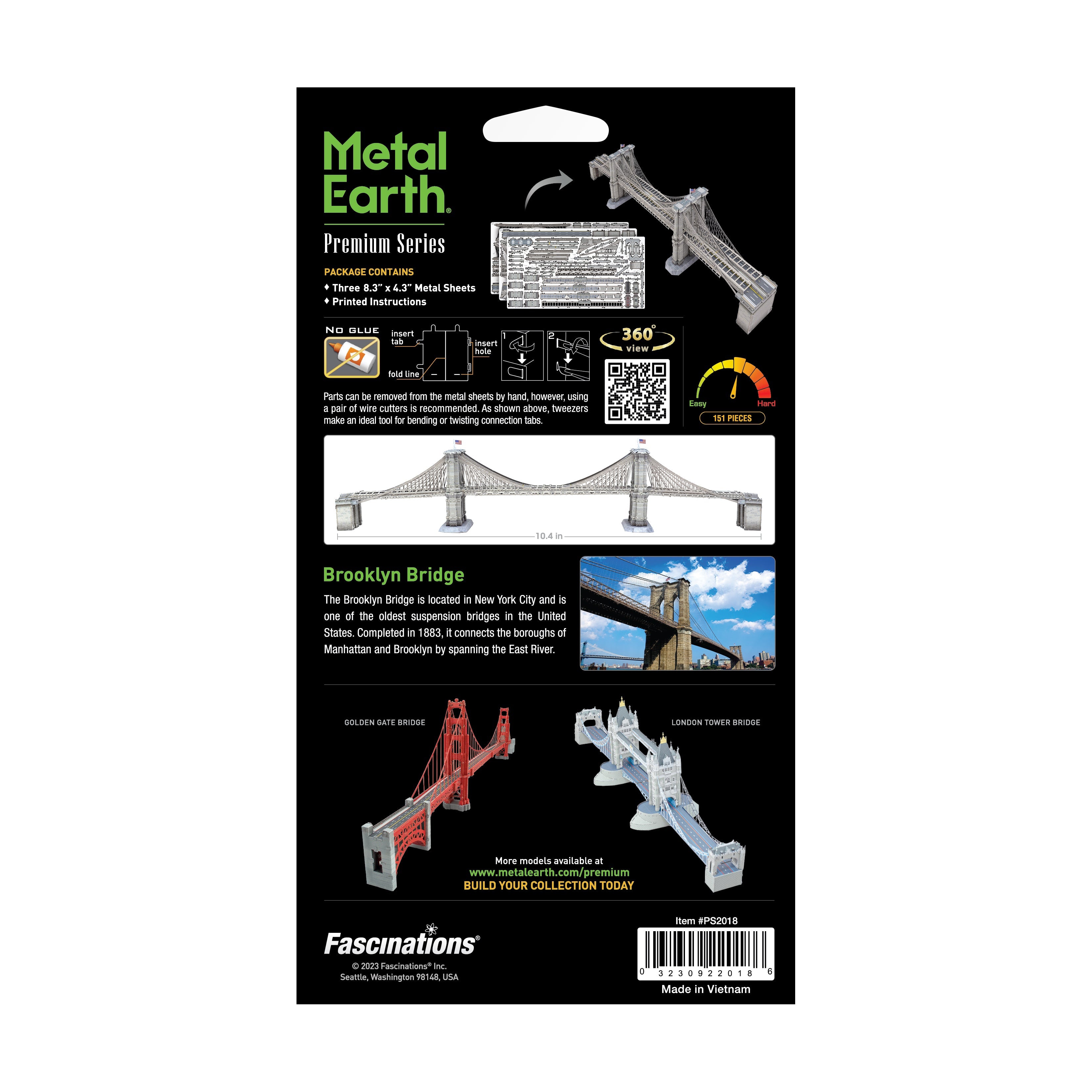  Fascinations Metal Earth Premium Series 3D Metal Model Kit - Brooklyn Bridge - Multi-color - Bonton