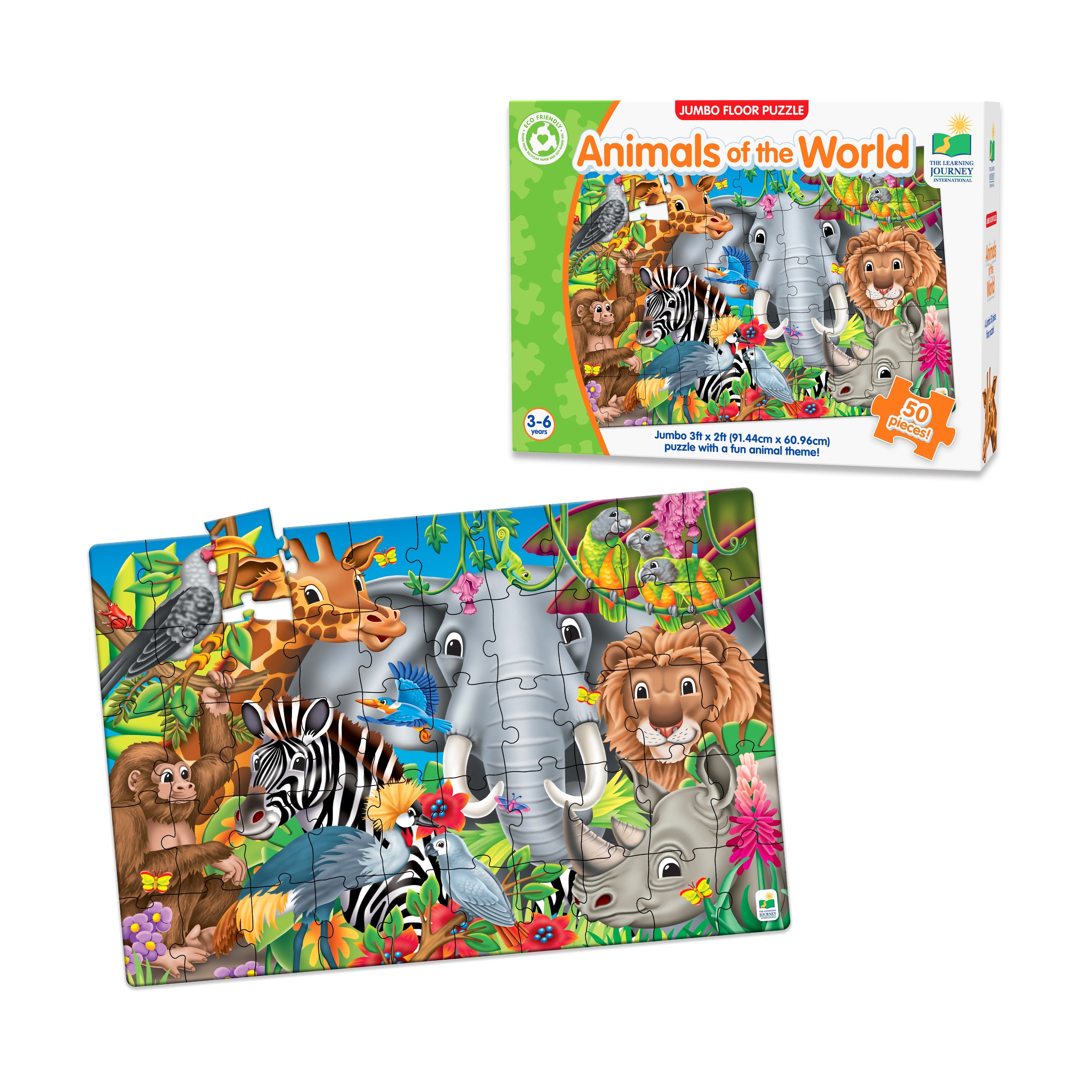  The Learning Journey Jumbo Floor Puzzle - Animals of the World: 50 Pcs - Multi-color - Bonton