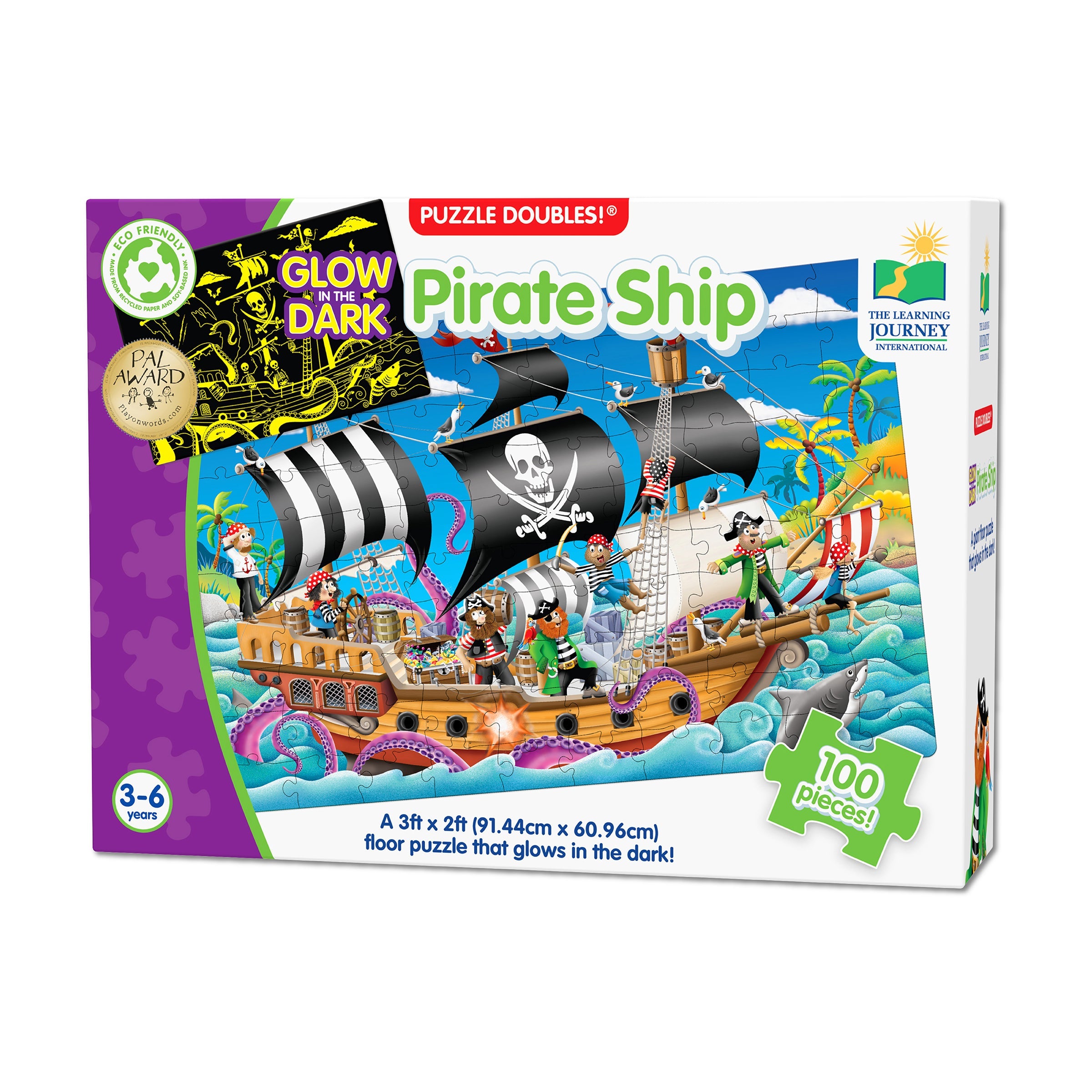  The Learning Journey Puzzle Doubles! - Glow in the Dark Pirate Ship: 100 Pcs - Multi-color - Bonton