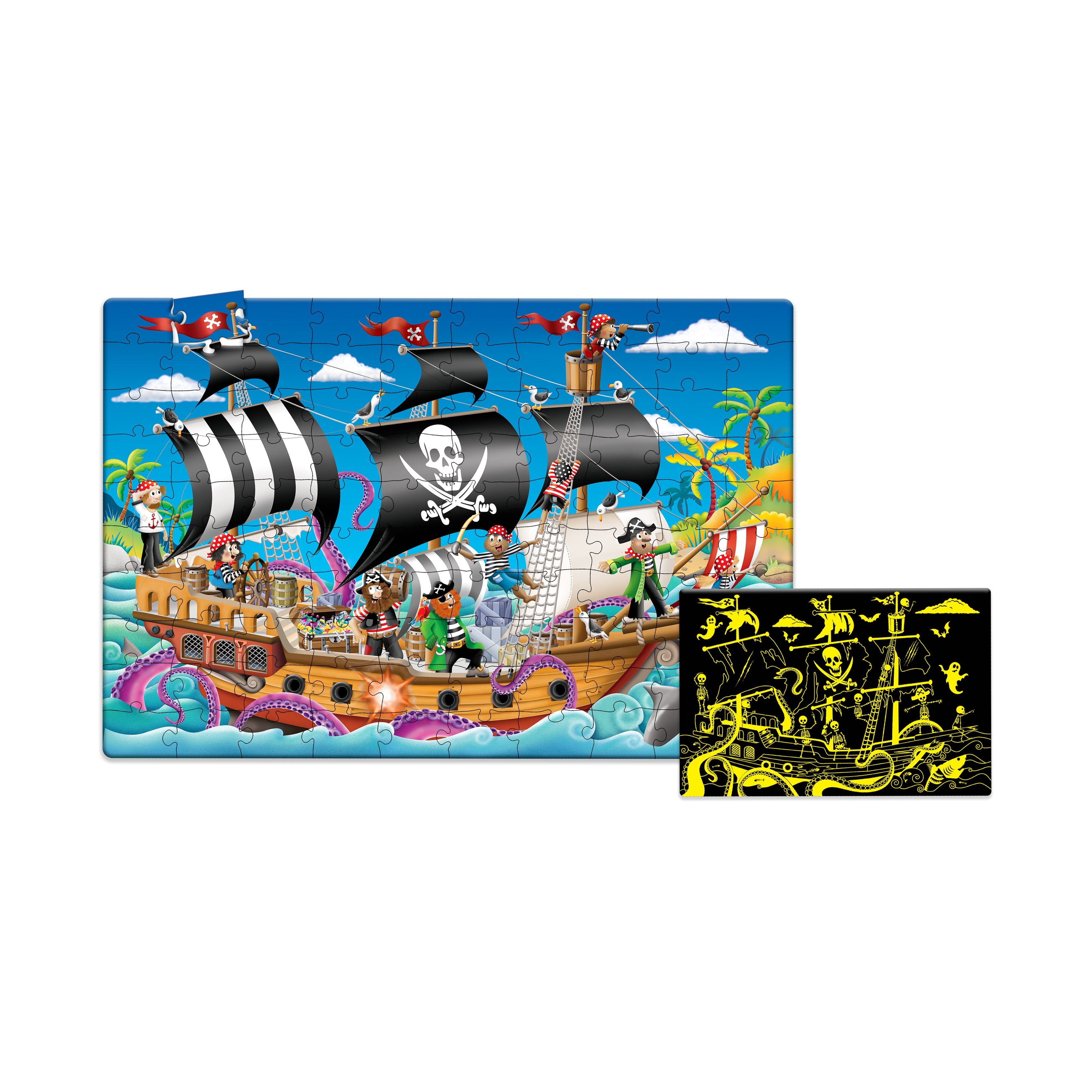  The Learning Journey Puzzle Doubles! - Glow in the Dark Pirate Ship: 100 Pcs - Multi-color - Bonton