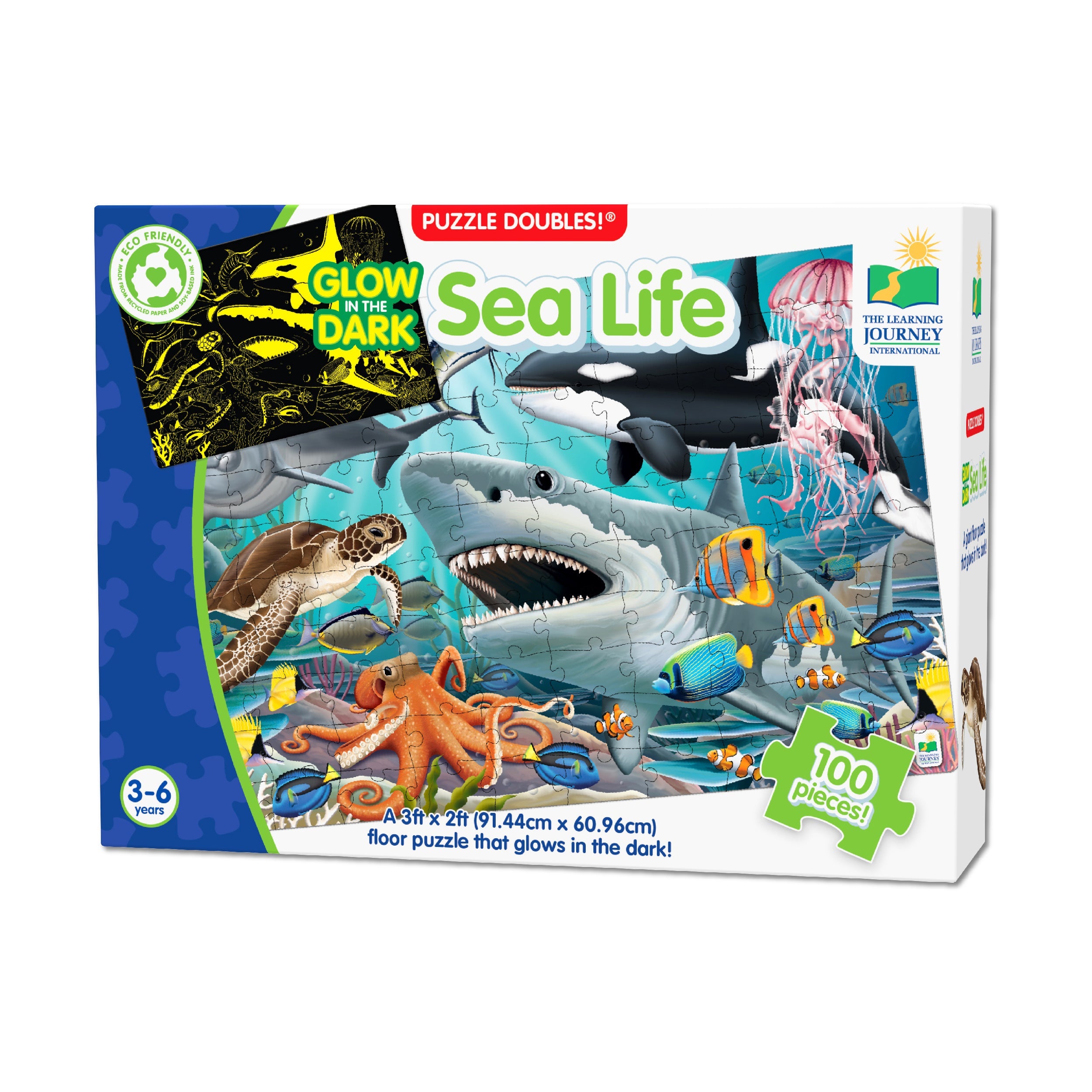  The Learning Journey Puzzle Doubles! - Glow in the Dark Sea Life: 100 Pcs - Multi-color - Bonton