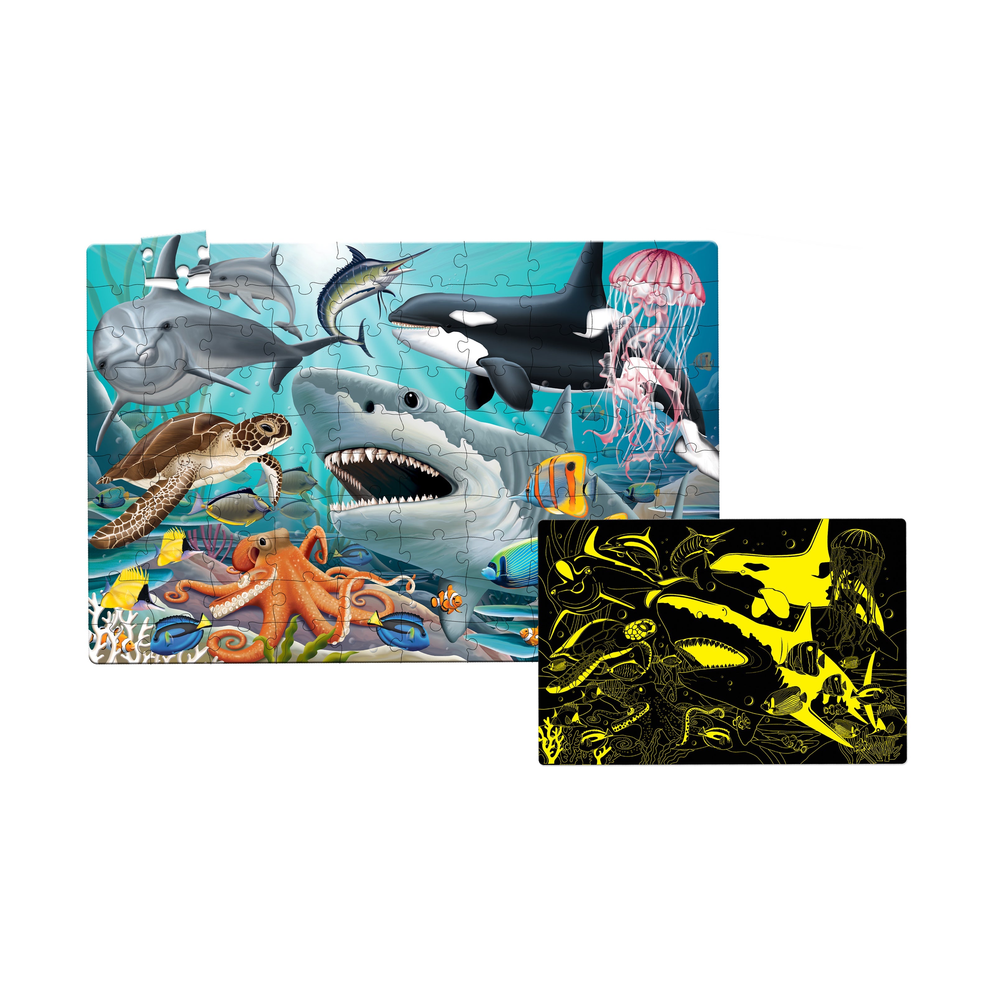  The Learning Journey Puzzle Doubles! - Glow in the Dark Sea Life: 100 Pcs - Multi-color - Bonton