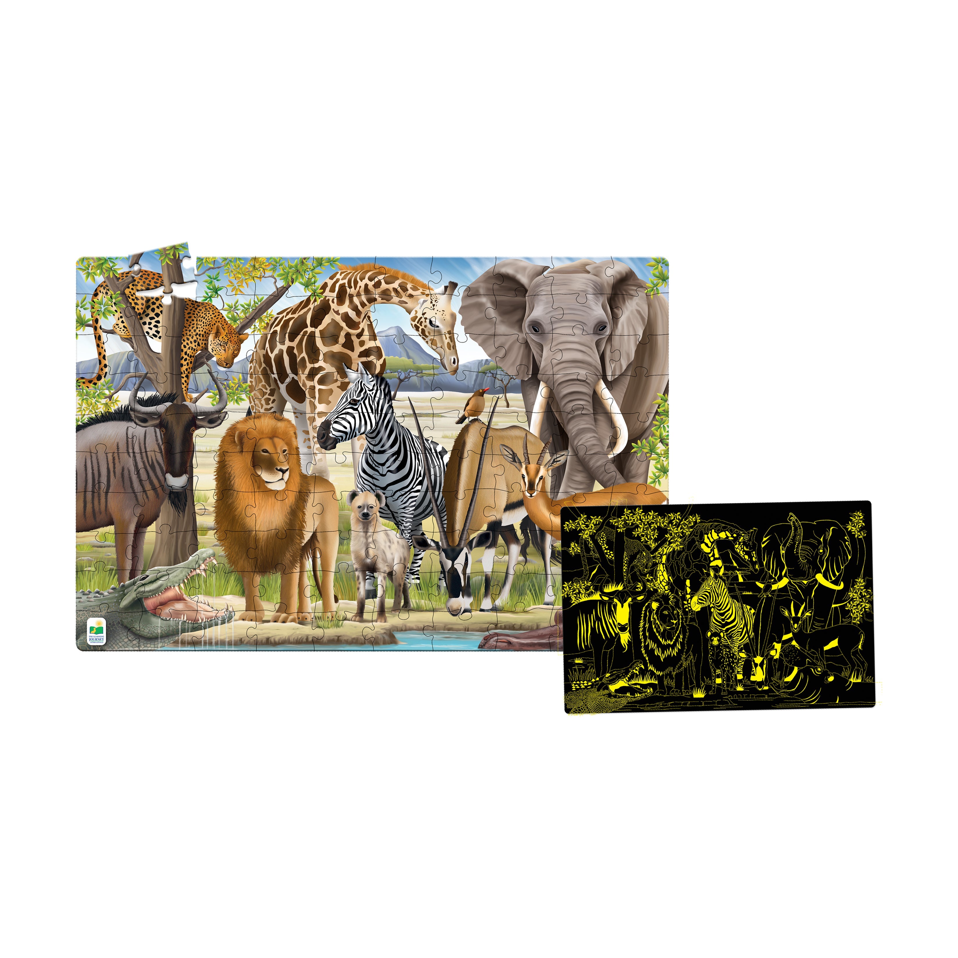  The Learning Journey Puzzle Doubles! - Glow in the Dark Wildlife: 100 Pcs - Multi-color - Bonton