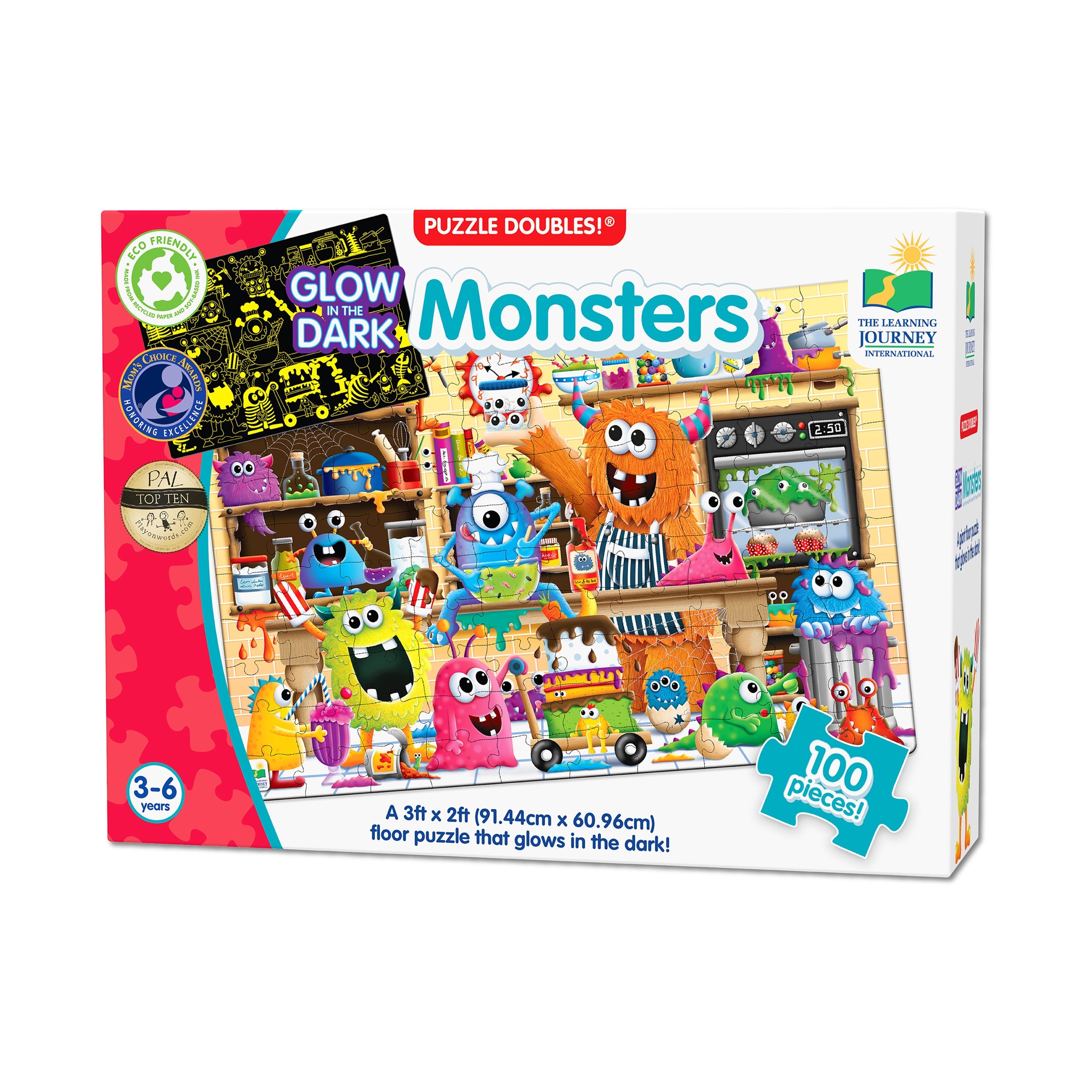  The Learning Journey Puzzle Doubles! - Glow in the Dark Monsters: 100 Pcs - Multi-color - Bonton