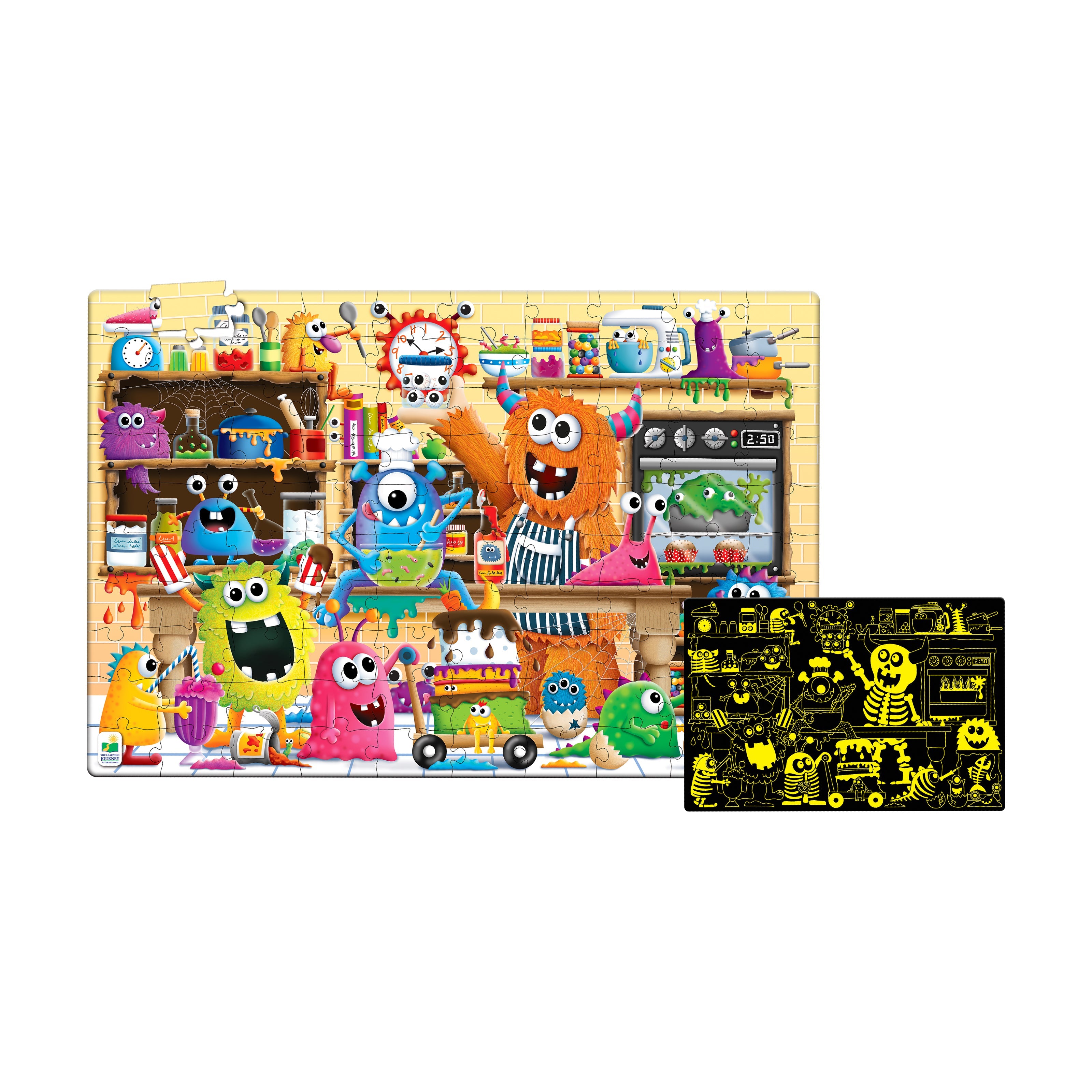  The Learning Journey Puzzle Doubles! - Glow in the Dark Monsters: 100 Pcs - Multi-color - Bonton